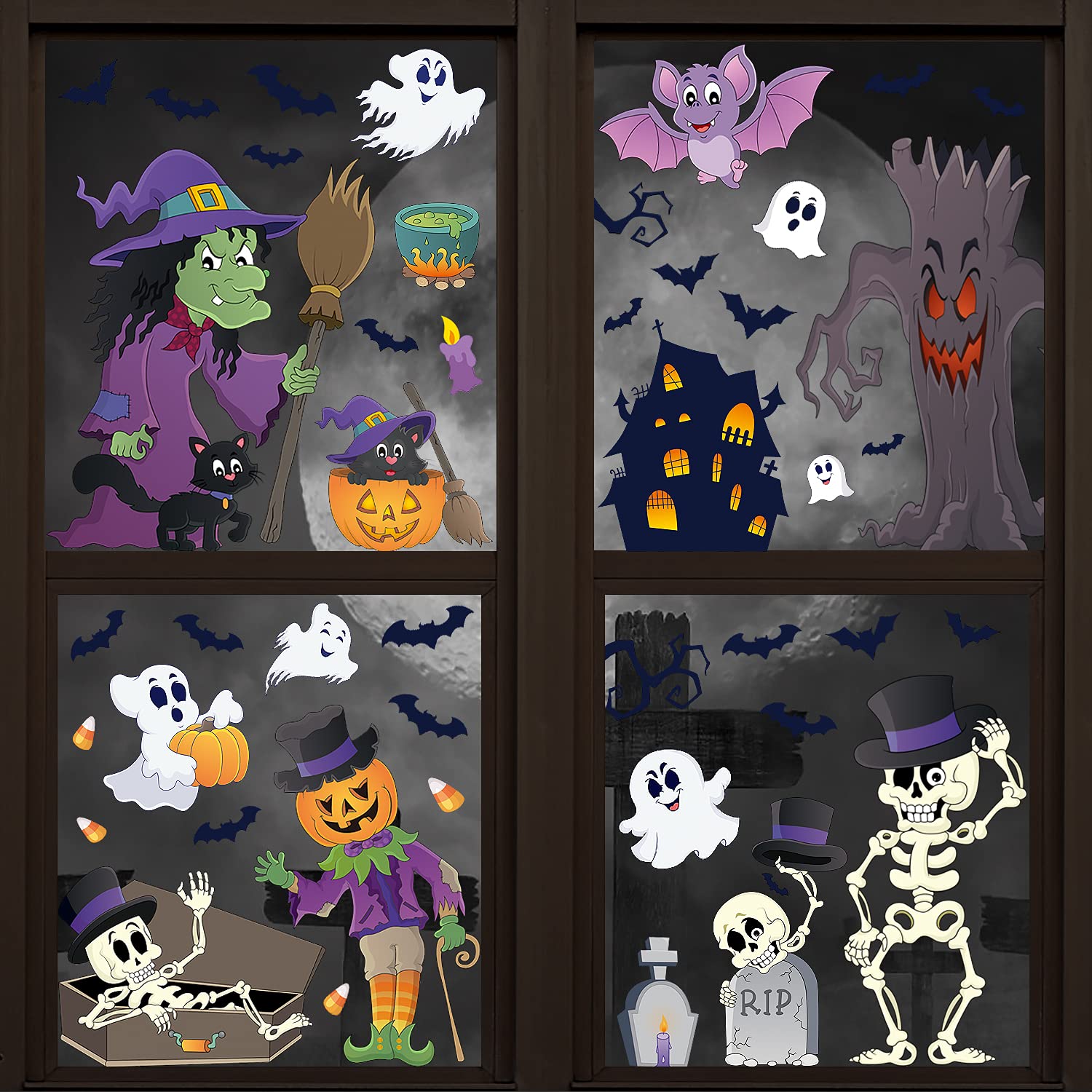 STEFORD Halloween Window Clings - 110+ Pieces Double-Sided Vinyl Window Stickers for Halloween Party Decorations | Spooky Window Decals for Home, Office & Classroom Decor