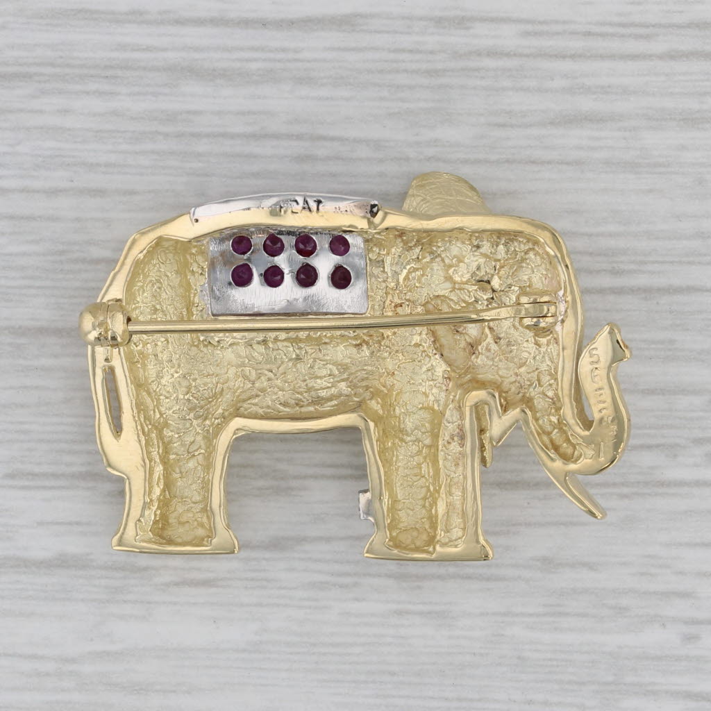 0.45ctw Ruby Diamond Sapphire Elephant Brooch - 18k Yellow Gold & Platinum Pin - Elegant Jewelry Gift for Women, Perfect for Weddings, Anniversaries & Special Occasions