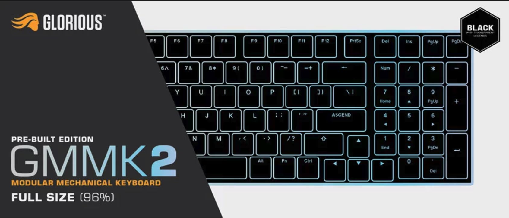 Glorious GMMK 2 Full Size (96%) Mechanical Gaming Keyboard - Aluminum Frame, Hot-Swappable, Double-Shot PBT Keycaps, Glorious Fox Switches, RGB Backlit, German QWERTZ Layout - Black | Perfect for Esports, Streaming & Office Work
