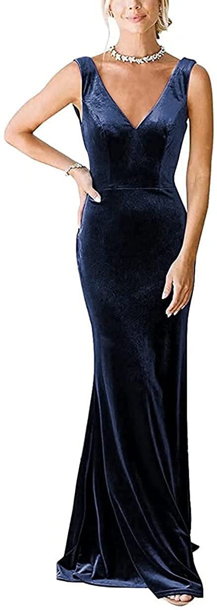 Elegant Velvet Bridesmaid Dresses for Women - Long Double V Neck Backless Formal Evening Gown RQI311 | Perfect for Weddings, Proms, and Special Occasions
