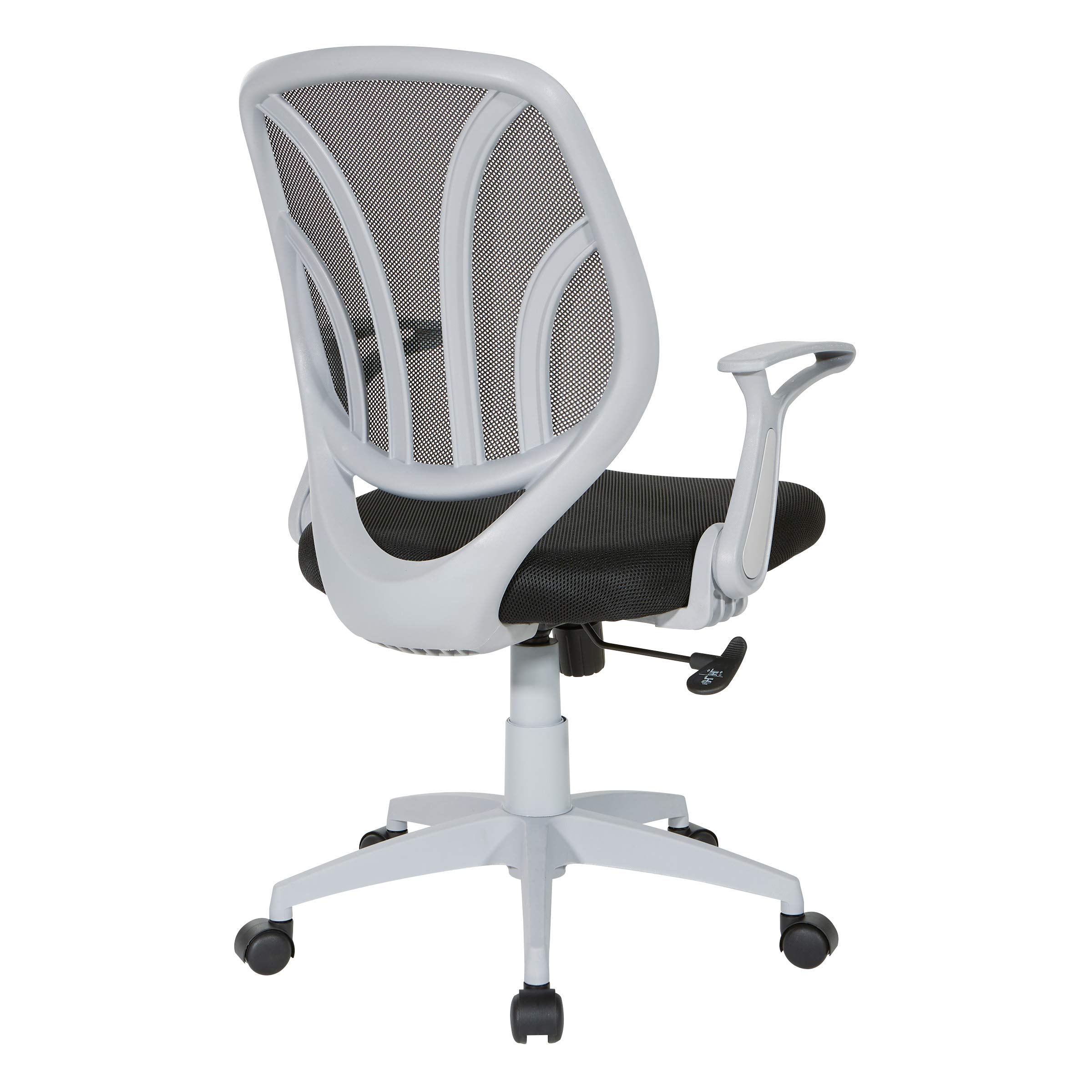 Office Star Screen Back Office Task Chair with Built-in Lumbar Support & Flip Arms - Ergonomic Black Mesh Chair with Grey Frame for Home Office, Workstation & Conference Rooms