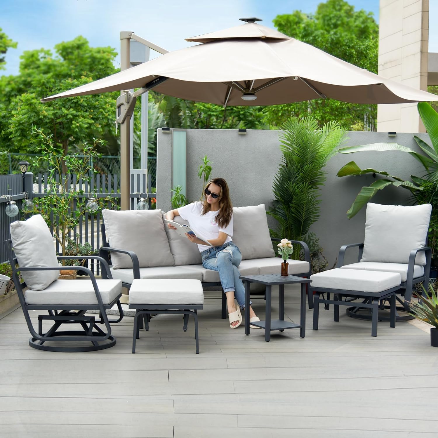 1 Set Aluminum Outdoor Sofa Chairs - 3-Person Patio Furniture with Rust-Resistant Cushions for Yard, Deck, Porch & Balcony - Perfect for Backyard Relaxation, Poolside Lounging & Garden Decor (Only 1 Three-Seater Sofa Included)