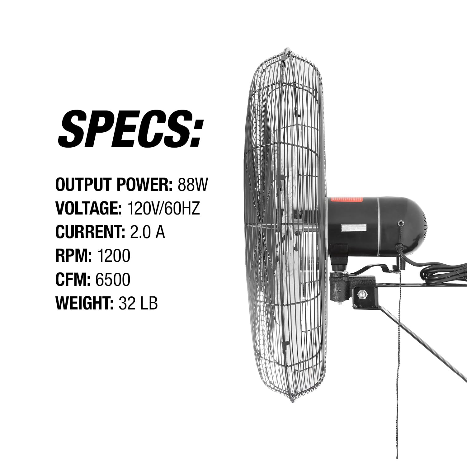 OEMTOOLS OEM24883 24 Inch Heavy Duty Industrial Wall Mount Oscillating Fan - 6500 CFM High Velocity Airflow for Garage, Workshop & Warehouse Cooling | Large Shop Fan with Wide Oscillation