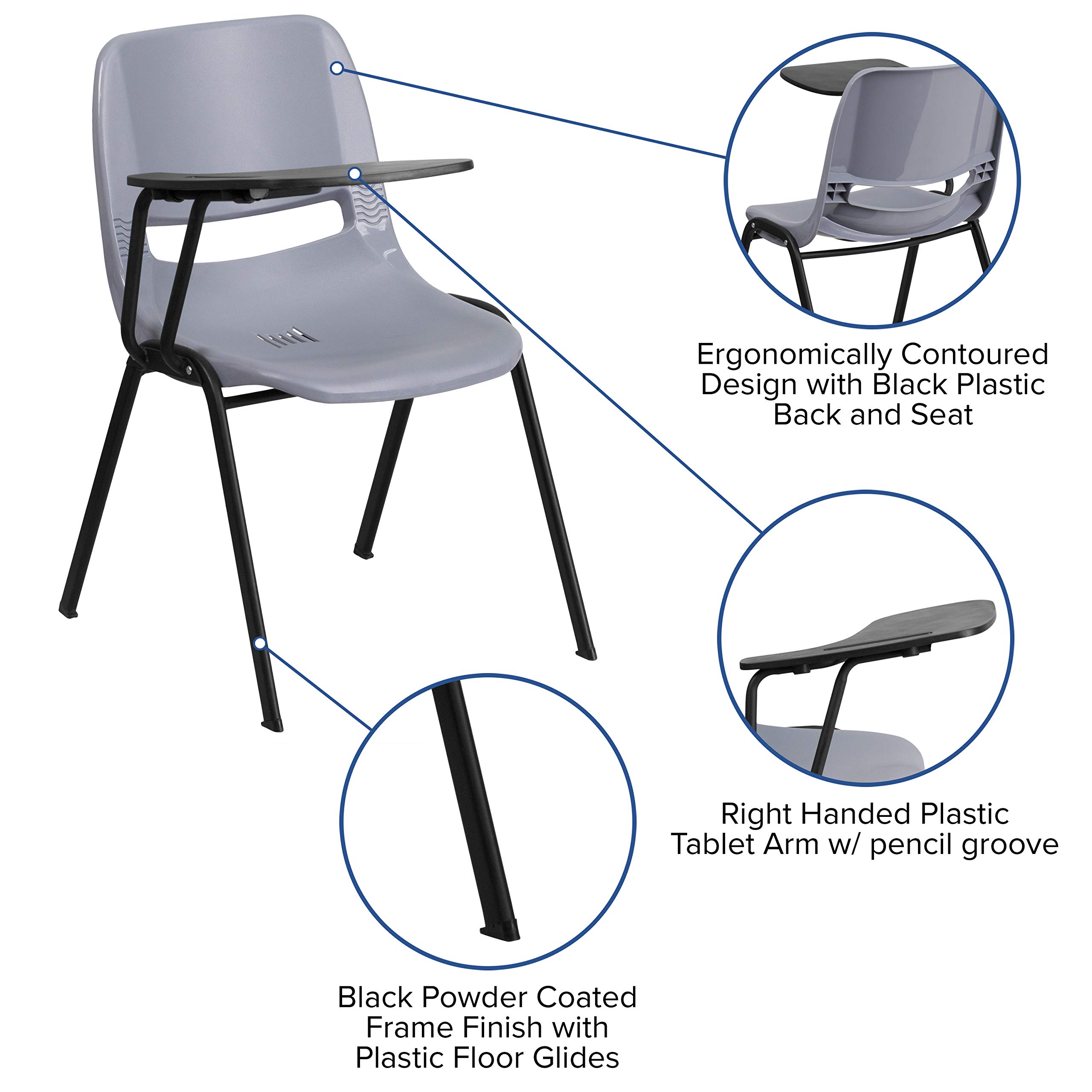 EMMA + OLIVER Gray Ergonomic Office Chair with Flip-Up Tablet Arm - Left-Handed Adjustable Desk Chair for Home & Office Workspaces - Perfect for Conference Rooms, Study Areas and Remote Workstations
