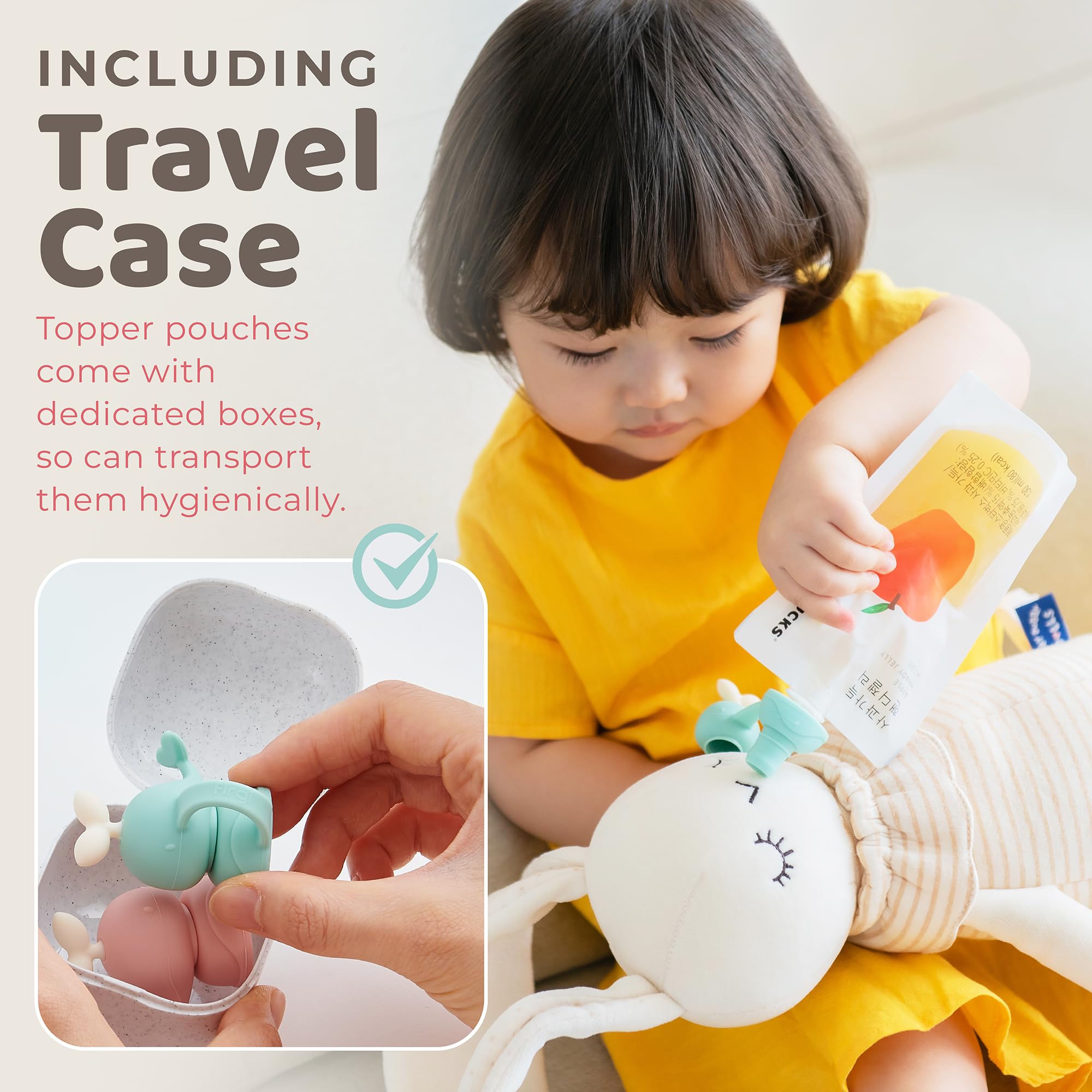 Whale SoftSip Food Pouch Topper - 2 Pack with Travel Case | Spill-Proof & Leak-Proof Silicone Cover for Baby Bottles, Sippy Cups & Food Containers | BPA-Free, Food Grade, Reusable | Perfect for Baby-Led Weaning, Travel & On-the-Go Feeding (Mint & Pink)