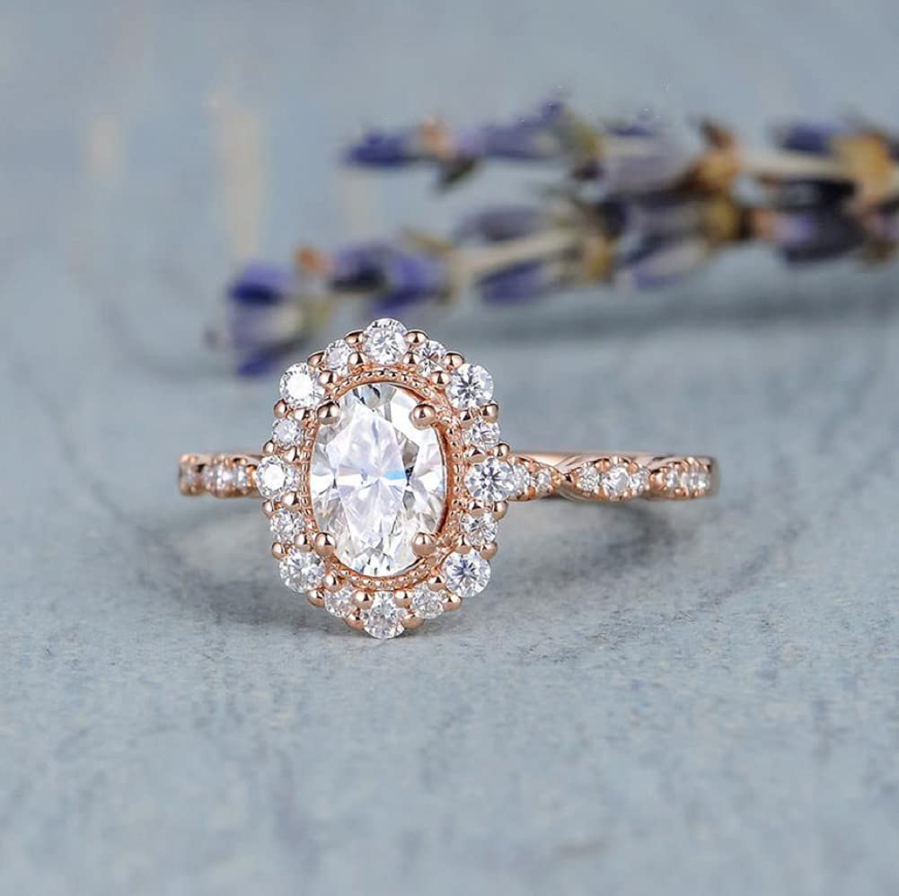 3D Rose Gold Oval Moissanite Simulated Diamond Ring - Size 10 | Elegant CZ Zircon Engagement Ring for Women | Perfect for Weddings, Anniversaries & Special Occasions