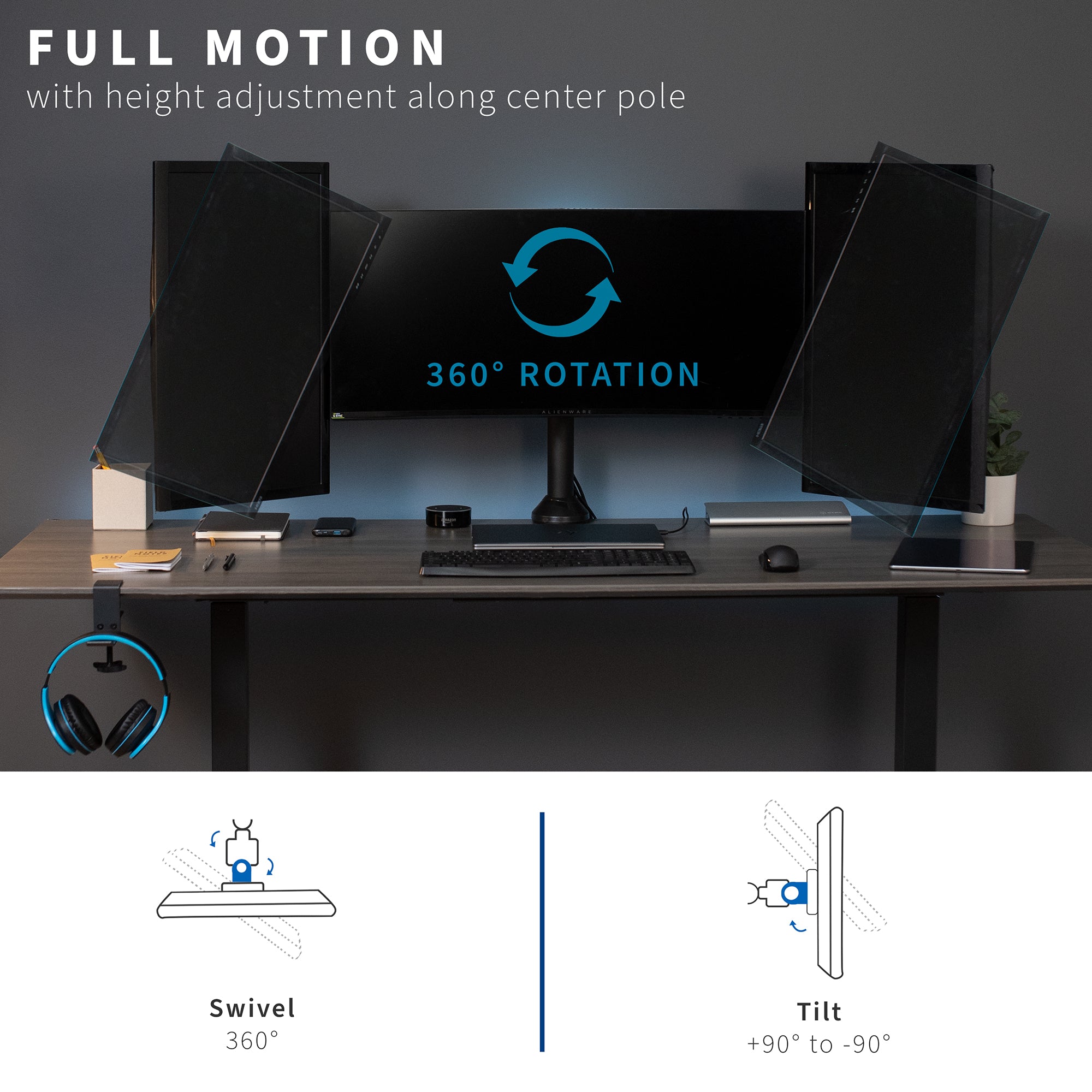 Adjustable Triple Monitor Stand for 23 to 32 Inch Screens - Ergonomic Desk Mount for Home Office, Gaming & Workstation Setup