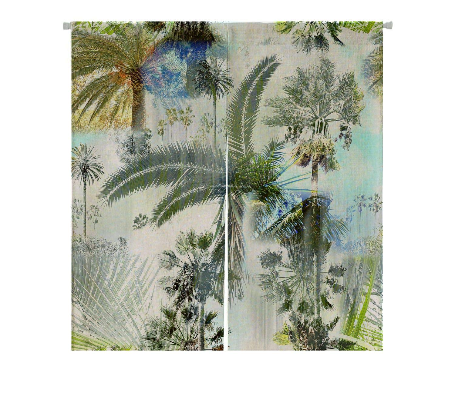 ABPHQTO Japanese Noren Curtain - Tropical Palm Tree & Floral Design Cotton Linen Doorway Window Treatment (85x90cm) - Perfect for Home Décor, Room Dividers & Asian-Inspired Spaces