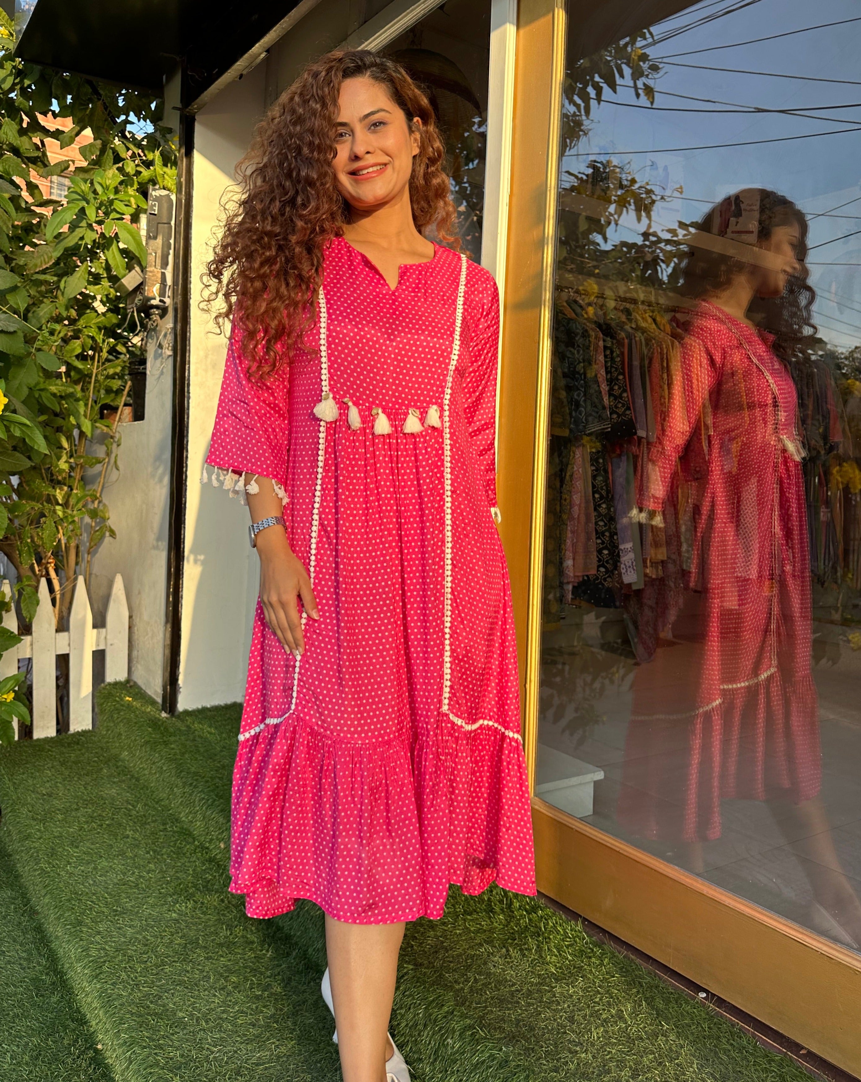 Dotty Delight Pink Dress for Women - Floral Print Summer Party Dress - Perfect for Weddings, Dates & Special Occasions
