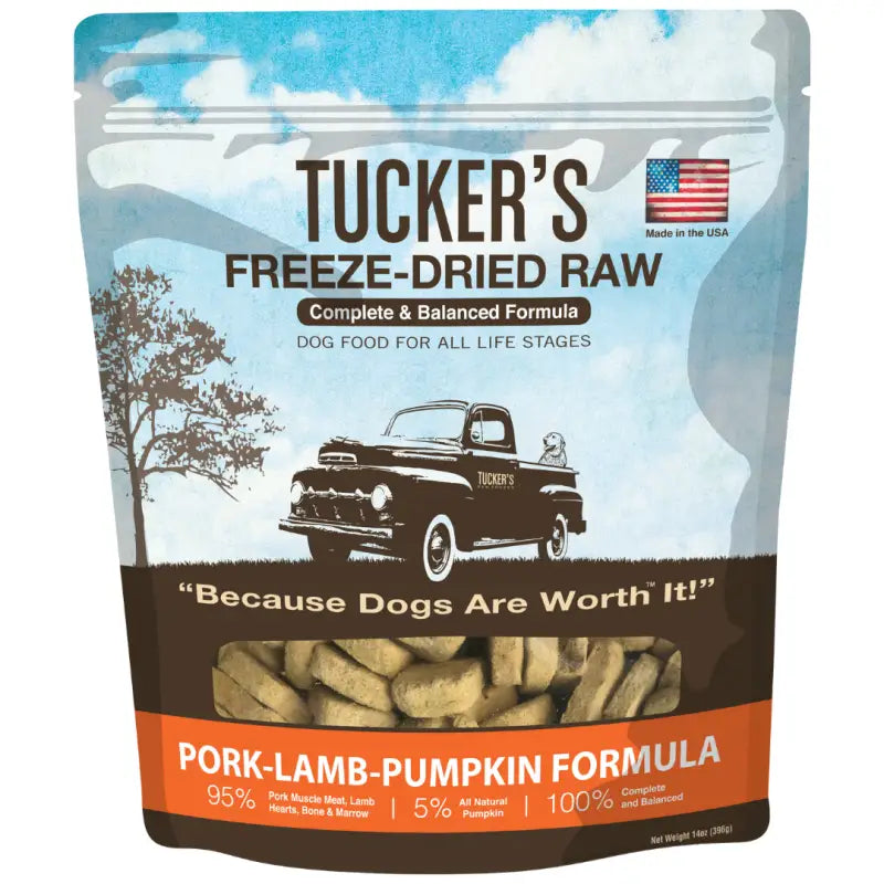 Premium Freeze-Dried Raw Dog Food - Tucker's Complete & Balanced Formula (Pork, Lamb & Pumpkin) 14oz | High-Protein, Grain-Free Nutrition for Adult Dogs | Perfect for Travel, Camping & Emergency Preparedness