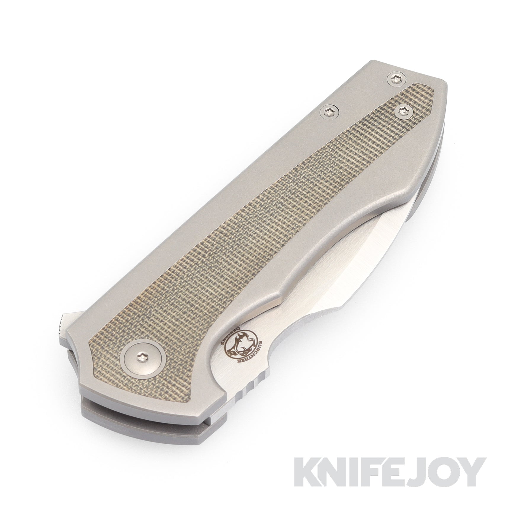 Burchtree Bladeworks Euclid M390 Satin Drop Point Knife - Green Canvas Micarta Inlay & Titanium Handles - EDC, Camping, Hunting, Outdoor Survival Gear
