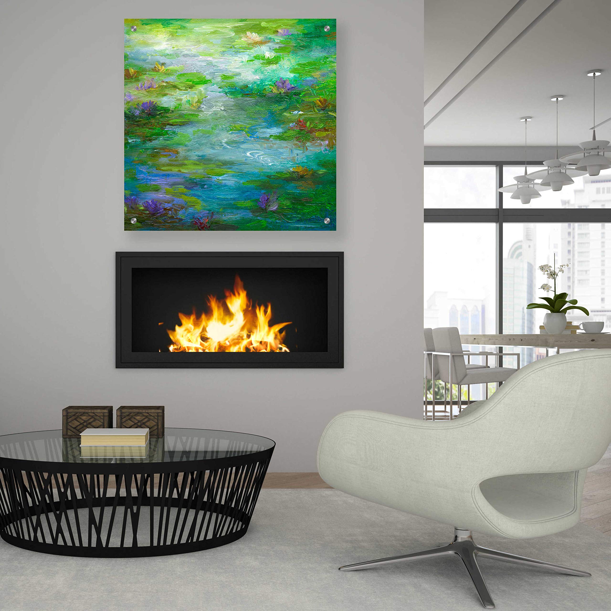 Water Lily Pond #1 by Sheila Finch - 36x36 Inch Acrylic Glass Wall Art Painting, Modern Home Decor for Living Room, Bedroom & Office | Vibrant Floral Canvas Artwork