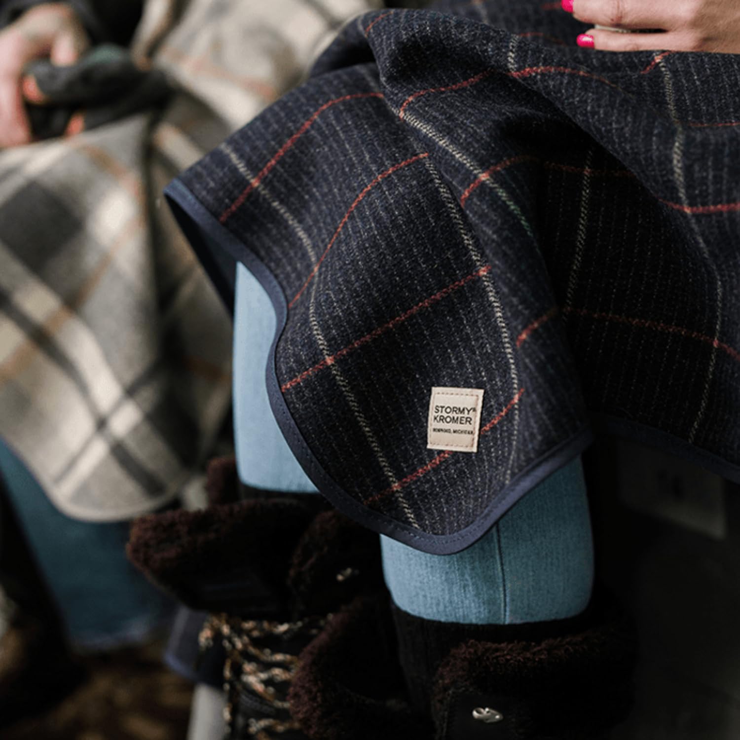 Stormy Kromer Black & Gray Plaid Wool Blanket - Warm Winter Throw for Camping, Cabin & Home Decor - Heavyweight 100% Wool Blanket for Couches, Beds & Outdoor Adventures