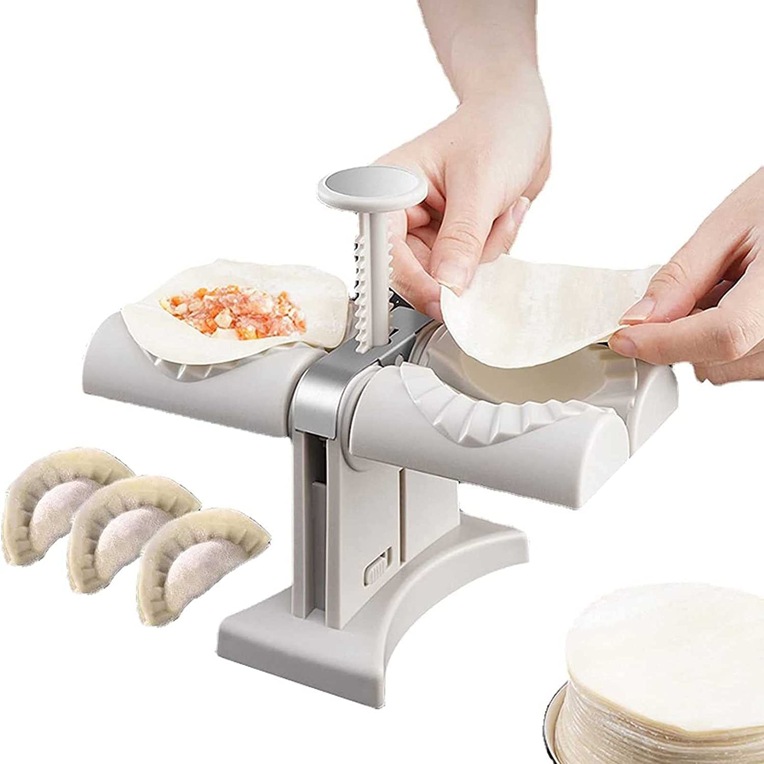 RHARU Manual Pasta Maker & Automatic Dumpling Machine - Fast & Easy Double Head Dumpling Press Tool for Home & Restaurant Use - Perfect for Making Fresh Pasta, Dumplings, Wontons & More