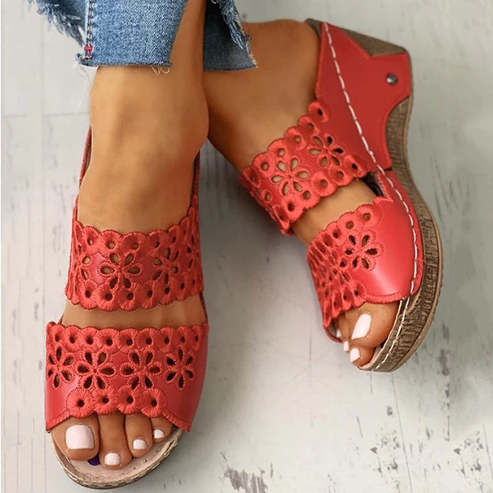 Stylish Women's Open Toe Wedge Sandals - Breathable Hollow Out Design Summer Casual Slip-On Platform Shoes | Perfect for Beach, Vacation, and Everyday Wear