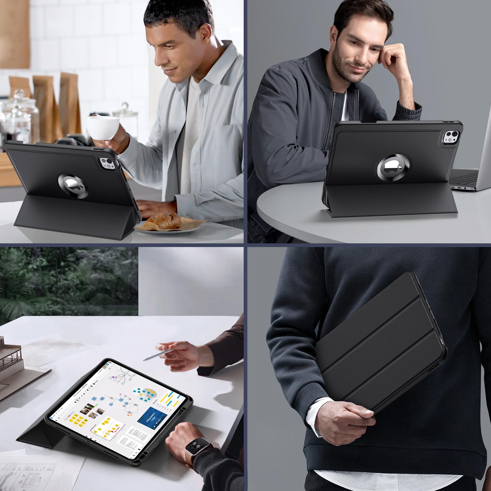 MoKo iPad Pro 13 inch Case 2024 (7th Gen/M4) - Premium Protective Cover with Pencil Holder, Soft TPU Back, Auto Wake/Sleep & Hollow Logo - Perfect for Work, Travel & School - Black