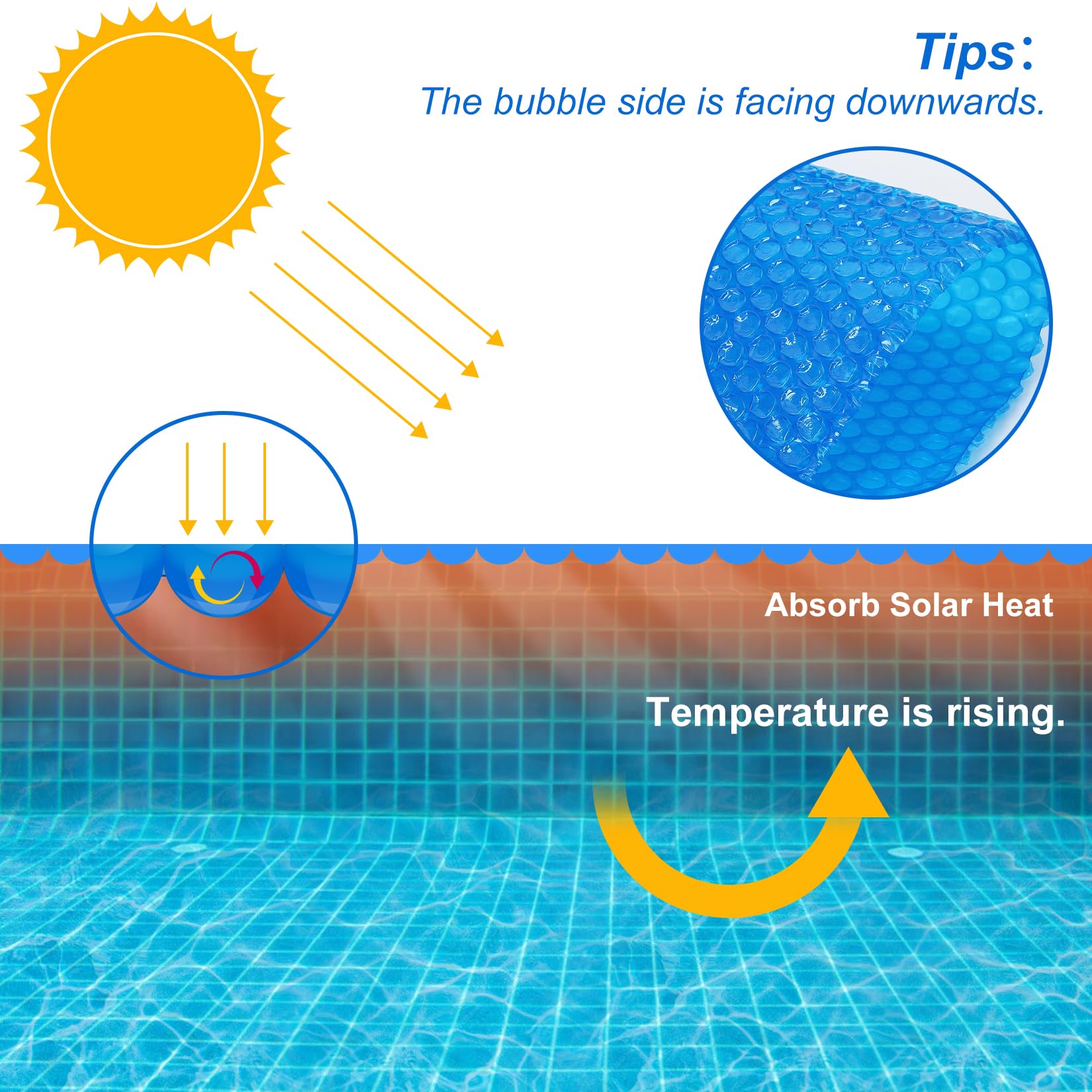GARVEE 18x36 Solar Pool Cover for Inground & Above Ground Pools - 12Mil Rectangle Sun Heater, Heat Retaining Blanket for Swimming Pools (Blue, 18ft x 36ft) | Extend Swimming Season & Reduce Water Evaporation