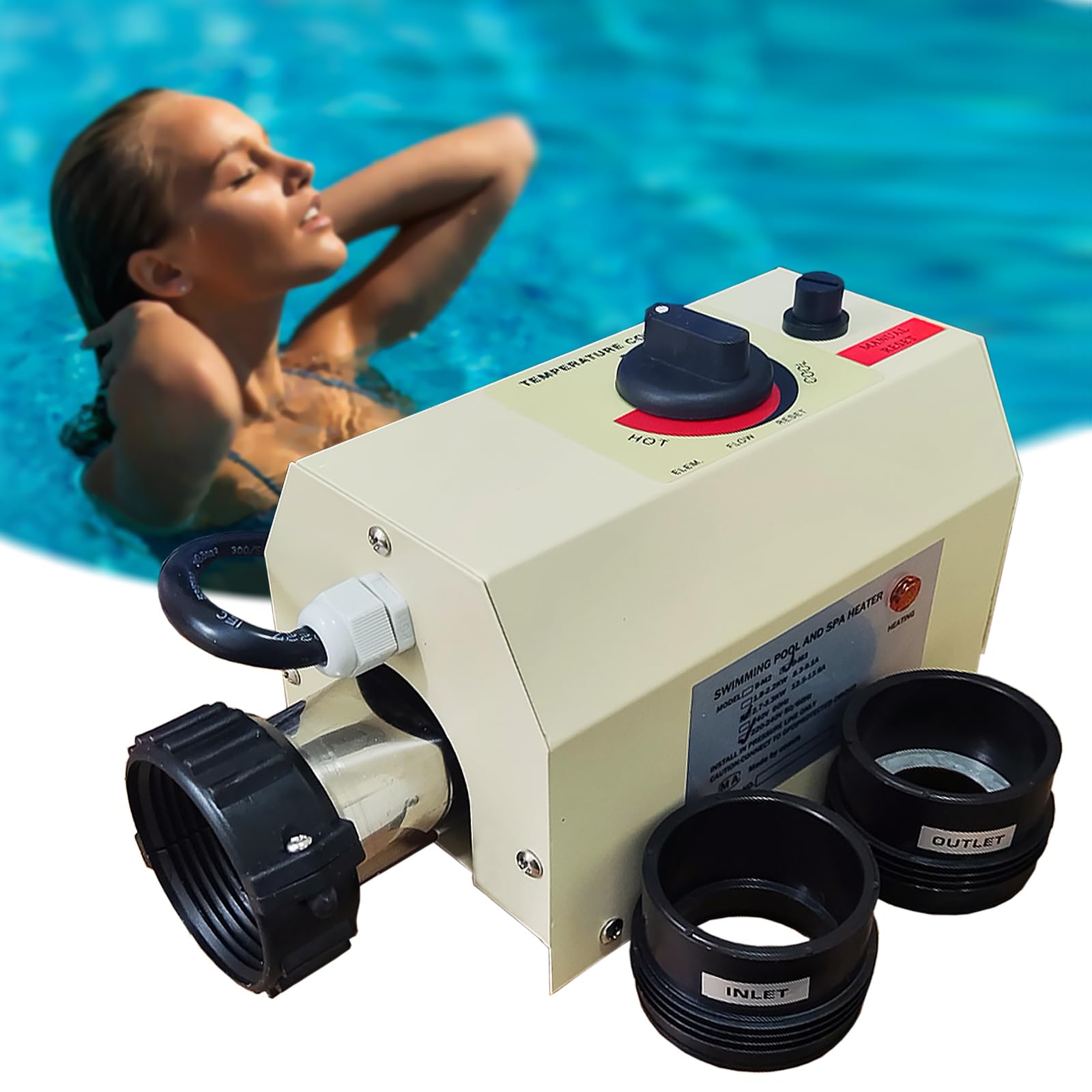 220V 3KW Electric Pool Heater with Digital Thermostat & Touch Display - Energy Efficient Swimming Pool Water Heater for Spas, Bathtubs, Inground & Above Ground Pools - Perfect for Backyard, Vacation Homes & Resorts