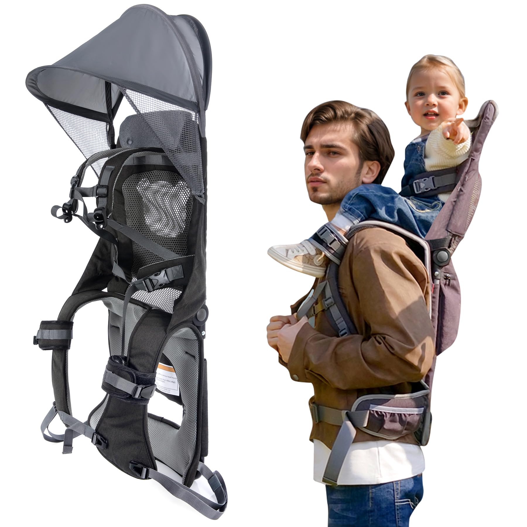 WIPHA Lightweight Hiking Backpack Carrier for Toddlers 6 Months to 4 Years - Adjustable Shoulder Carrier with Sun Shade & Comfortable Saddle - Perfect for Outdoor Adventures, Traveling, and Babywearing on Trails