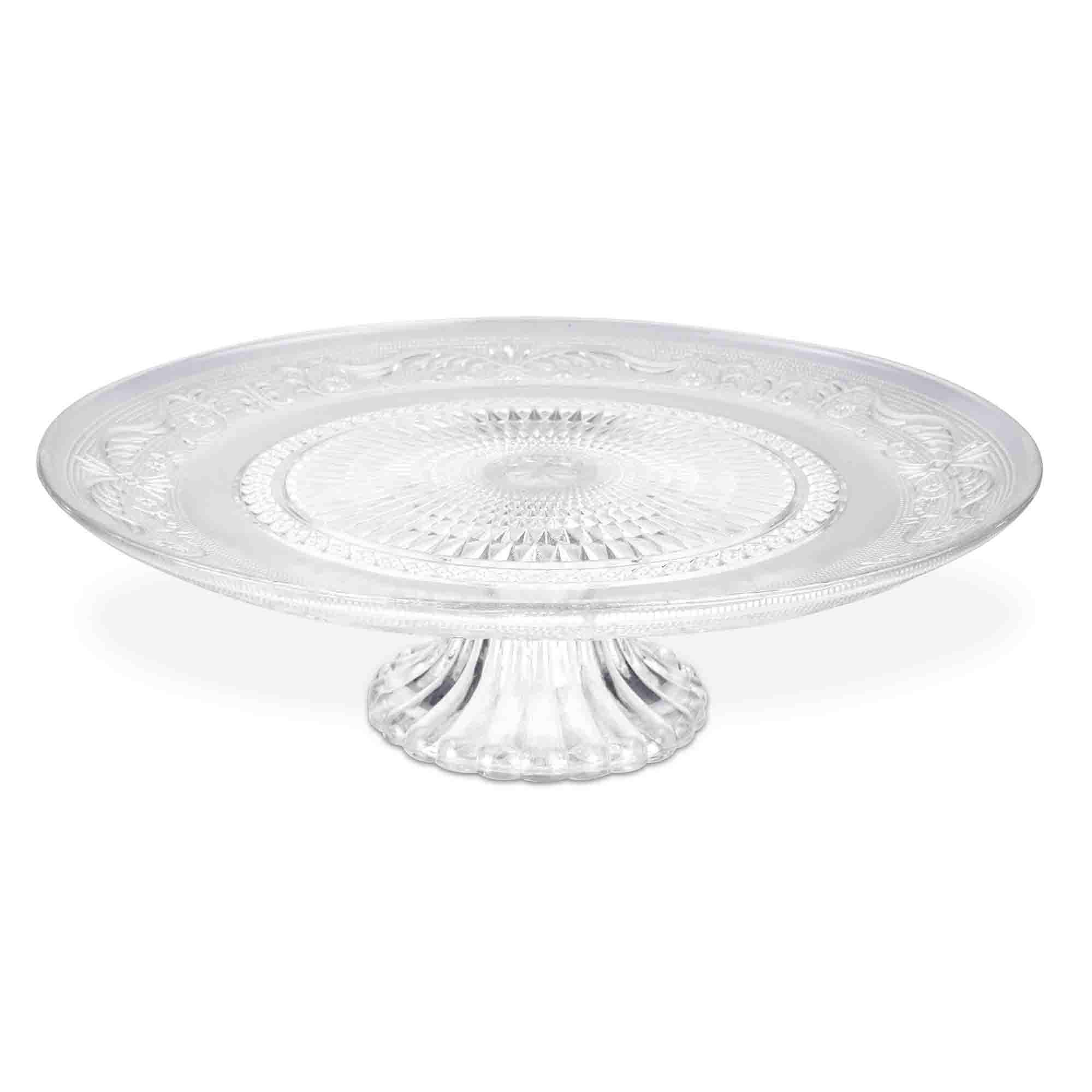 Home Basics Clear Glass Decorative Cake Plate - Elegant Serving Tray for Desserts, Pastries & Party Snacks - Perfect for Weddings, Tea Parties & Special Occasions