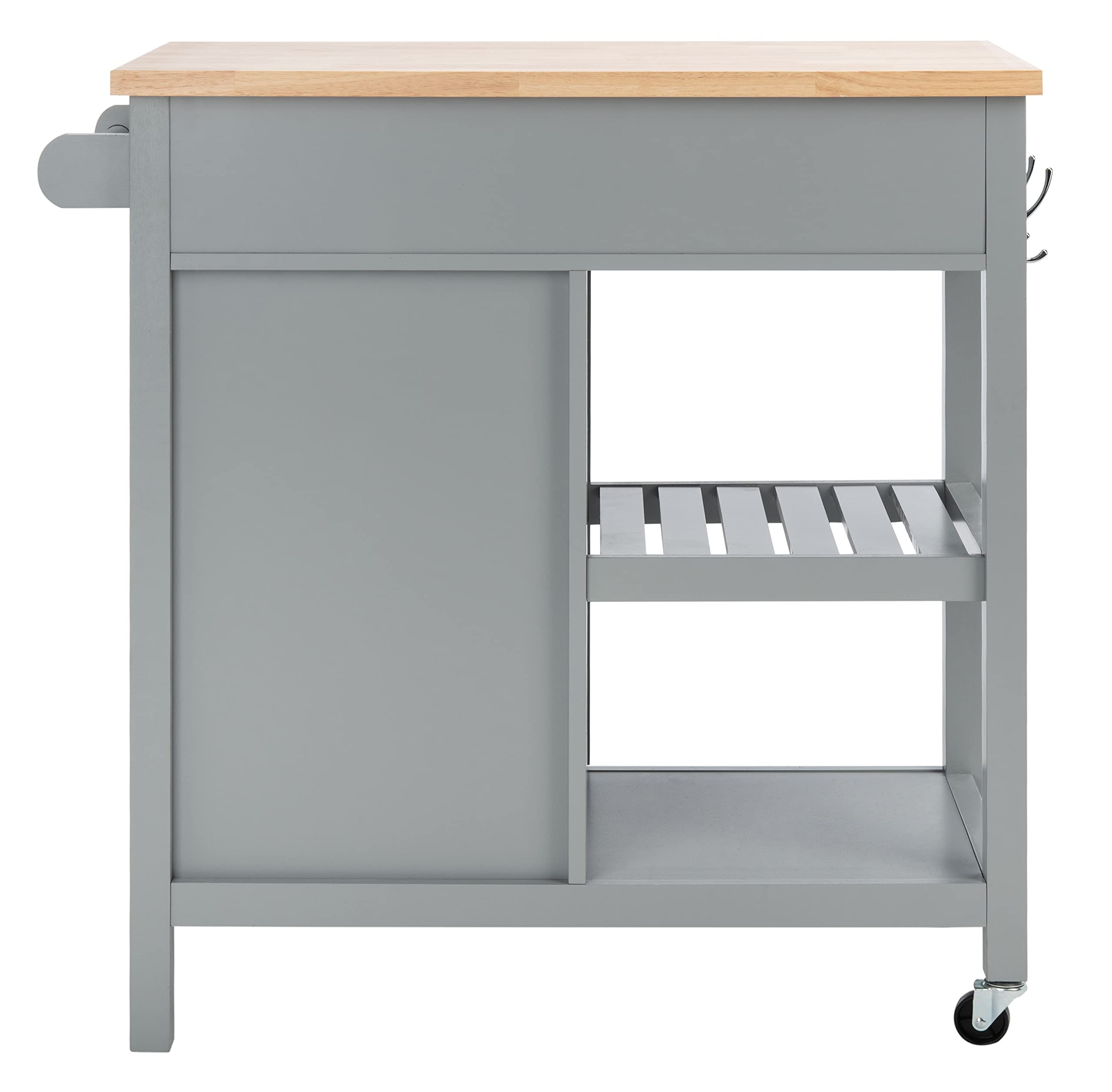 SAFAVIEH Locklyn 2-Drawer Rolling Kitchen Cart - Grey & Natural Storage Trolley with Wheels | Perfect for Small Spaces, Pantry Organization & Mobile Kitchen Storage