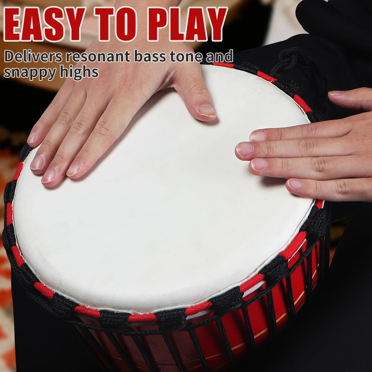 10'' Hand-Carved African Djembe Drum - Professional Mahogany Congo Bongo Drum with Goatskin Head for Adults | Perfect for Music Therapy, Drum Circles & Cultural Performances