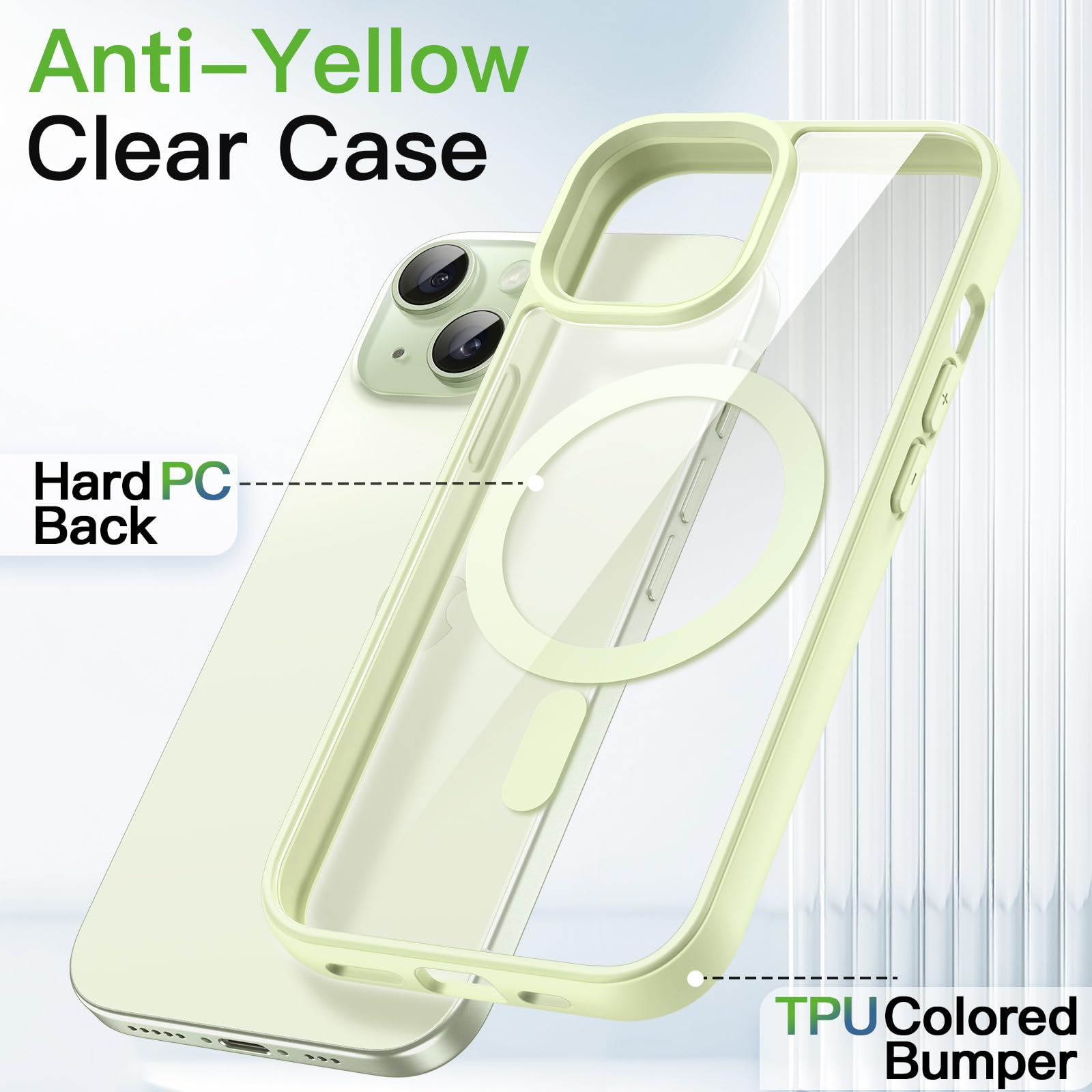 JETech Magnetic Case for iPhone 15 6.1-Inch - MagSafe Compatible Shockproof Bumper Cover with Anti-Scratch Clear Back & Matte TPU Frame (Green) | Perfect for Everyday Protection & Wireless Charging