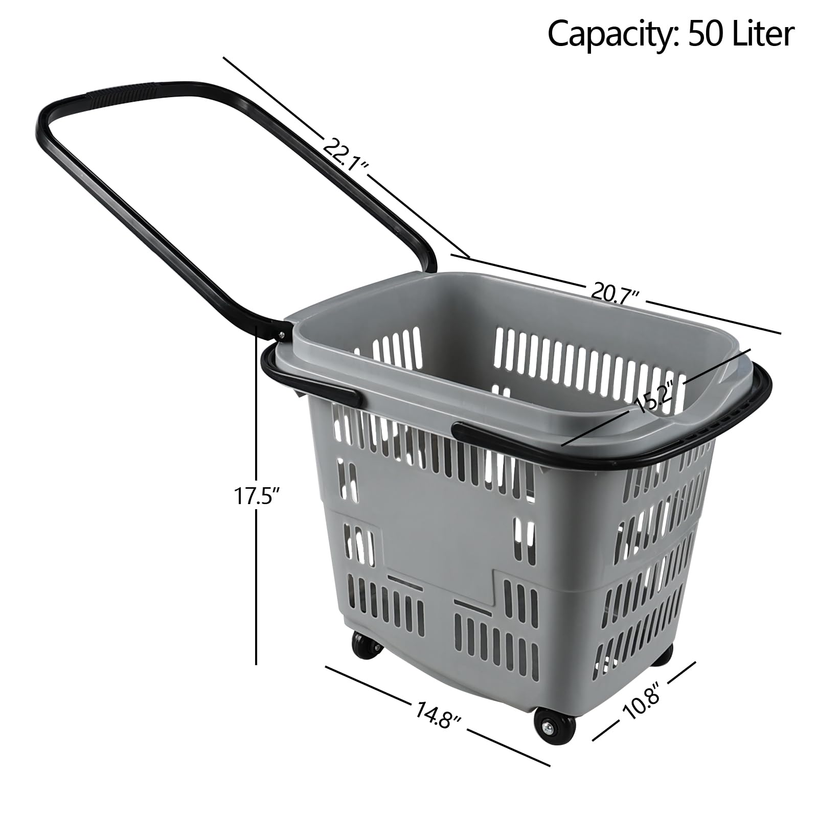 50L Rolling Shopping Basket with Wheels - 4 Pack for Groceries & Storage