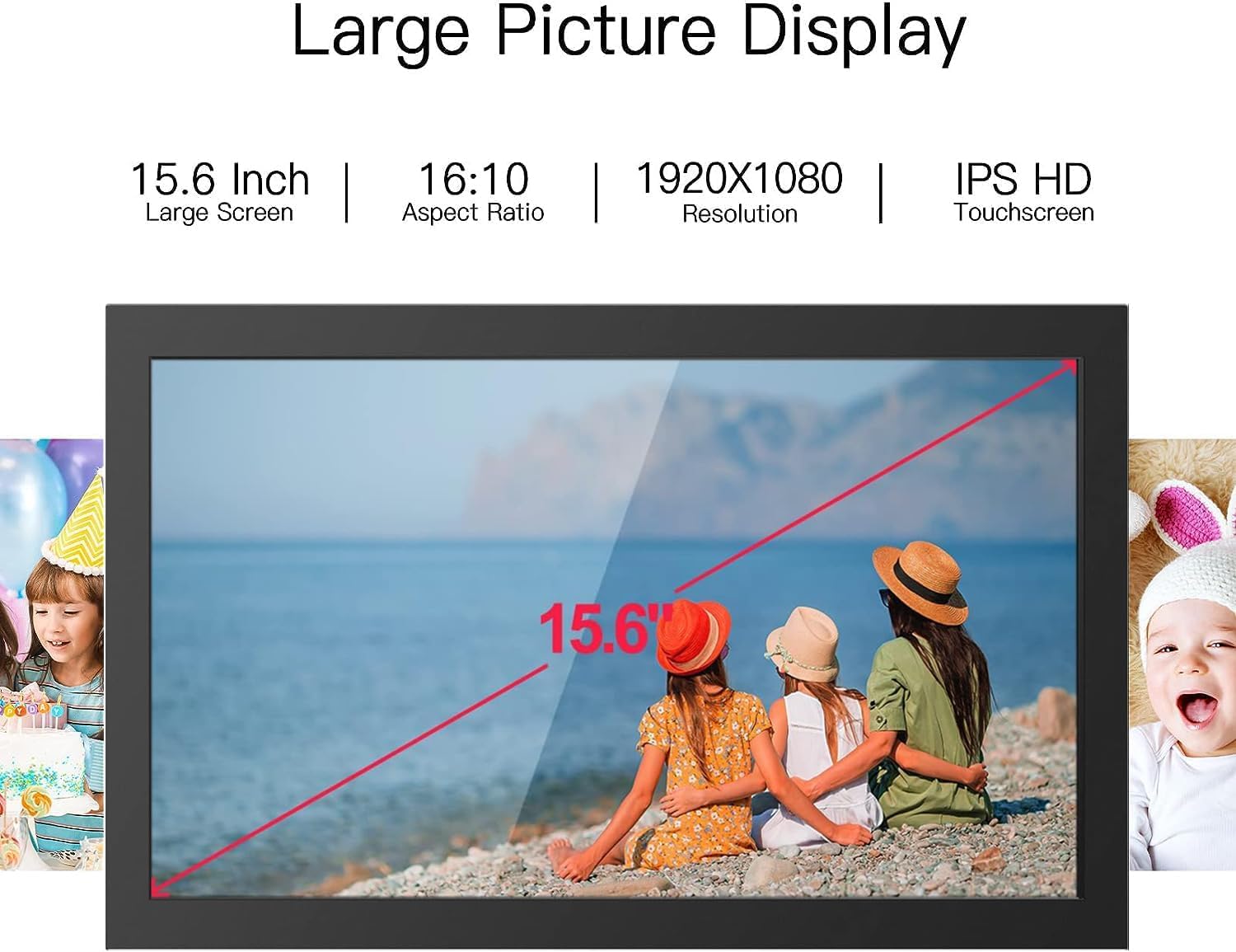 15.6 Inch WiFi Digital Photo Frame with 32GB Memory - Smart Cloud Touch Screen, Auto Rotation, Remote Sharing via Frameo App - Perfect for Home Decor, Office Display & Gift Giving
