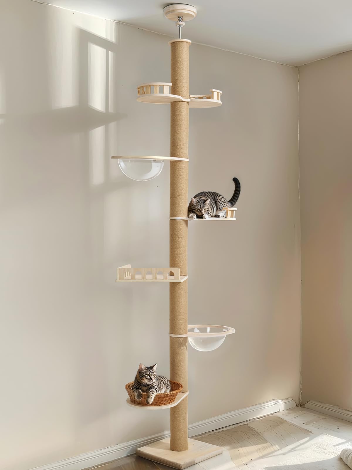 Veehoo Adjustable Height Cat Tree (106-123 Inches) - Floor to Ceiling Cat Tower with 4.3