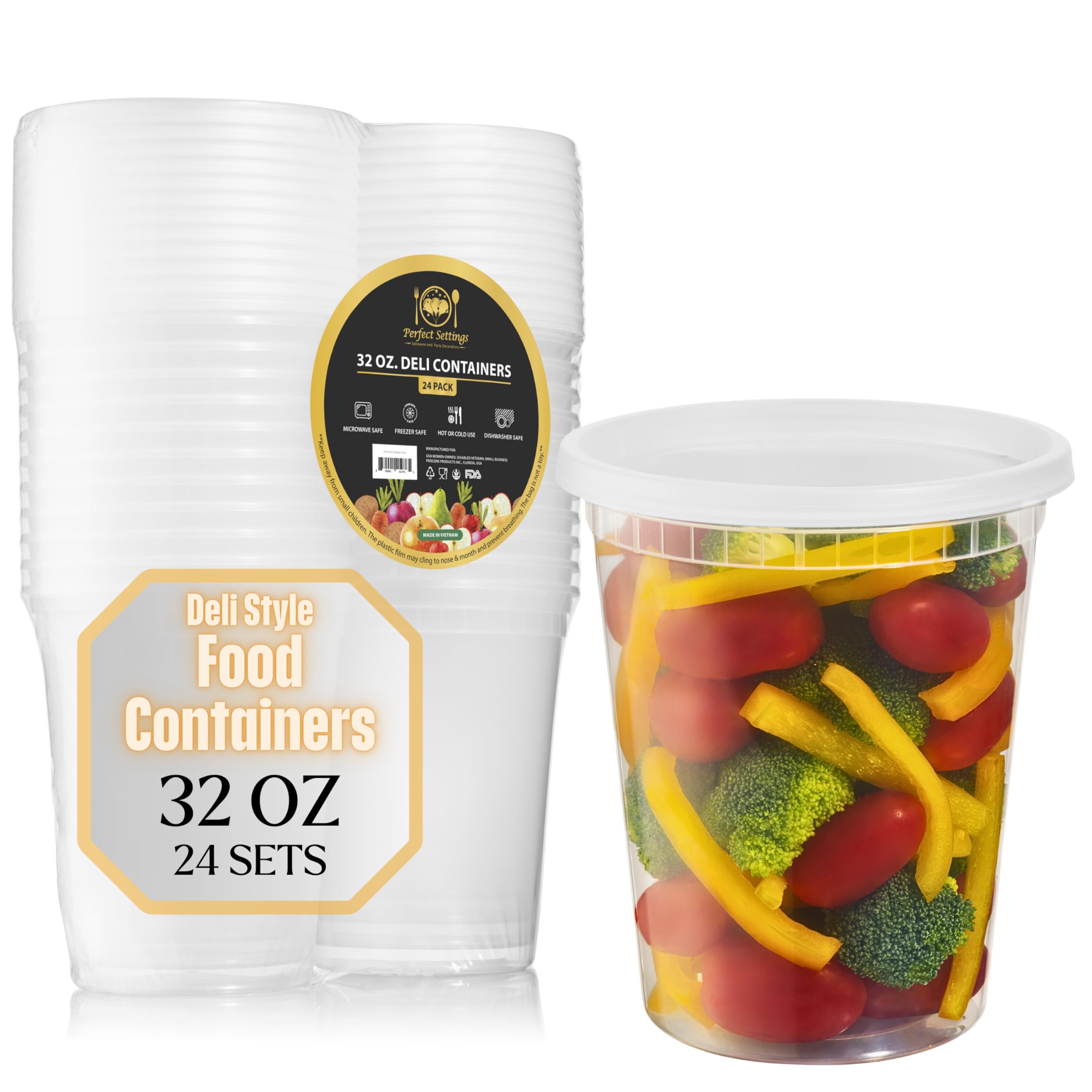 32oz Deli Containers with Lids (24-Pack) - Leakproof, Stackable & Microwave Safe Plastic Food Storage Containers - Ideal for Meal Prep, Leftovers, Soup Storage, Freezer Use & Takeout