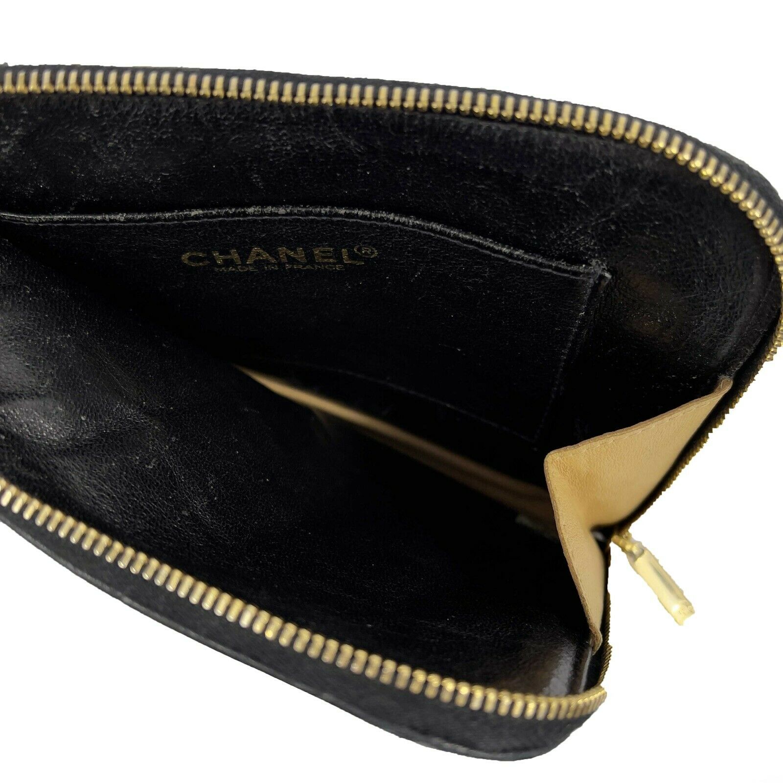 Vintage CHANEL Mini Handcuff Wristlet Clutch Bag - Black, Beige & Gold Ring | Evening Party, Wedding & Special Occasion Accessory