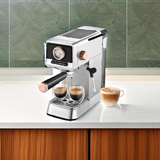 Mecity 20 Bar Espresso Machine with Milk Frother - Brushed Stainless Steel Coffee Maker for Espresso, Latte, Mocha & Americano - 37 fl.oz Water Tank, 1400W - Perfect for Home, Office & Cafe Use