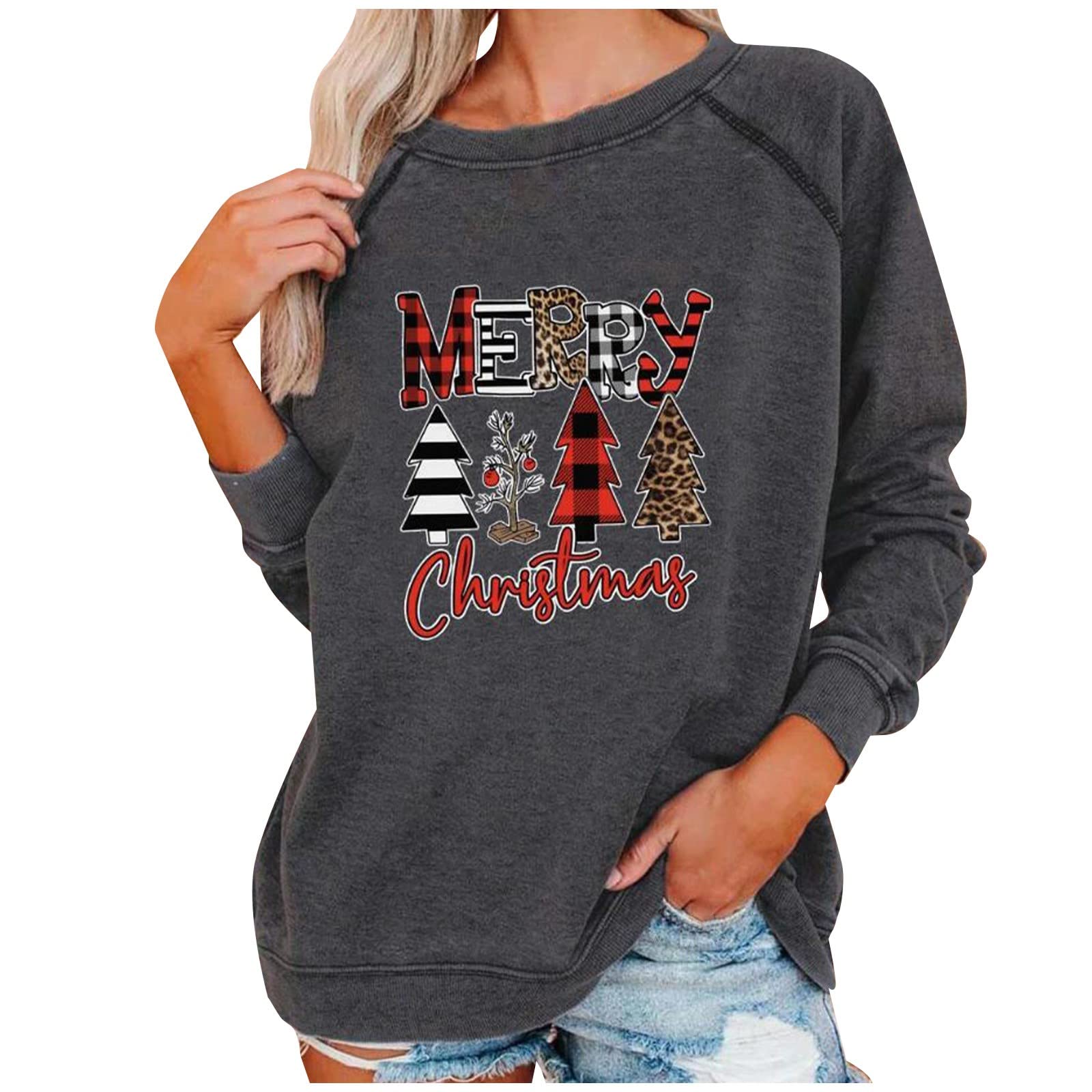 Women's Christmas Movie Sweatshirt - Festive Xmas Print Crewneck Long Sleeve Pullover Top for Holiday Cozy Nights & Casual Wear