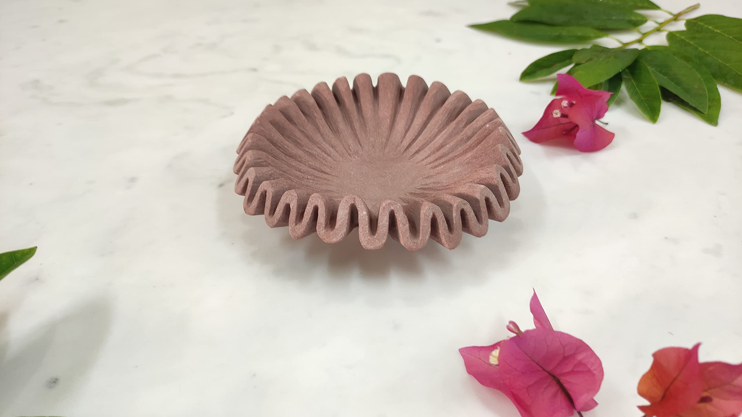 Sandstone Fruit Bowl - 6 Inch Stone Decorative Bowl with Ruffle & Floral Design for Home Decor, Kitchen, Dining Table Centerpiece - Perfect Gift for Housewarming & Special Occasions