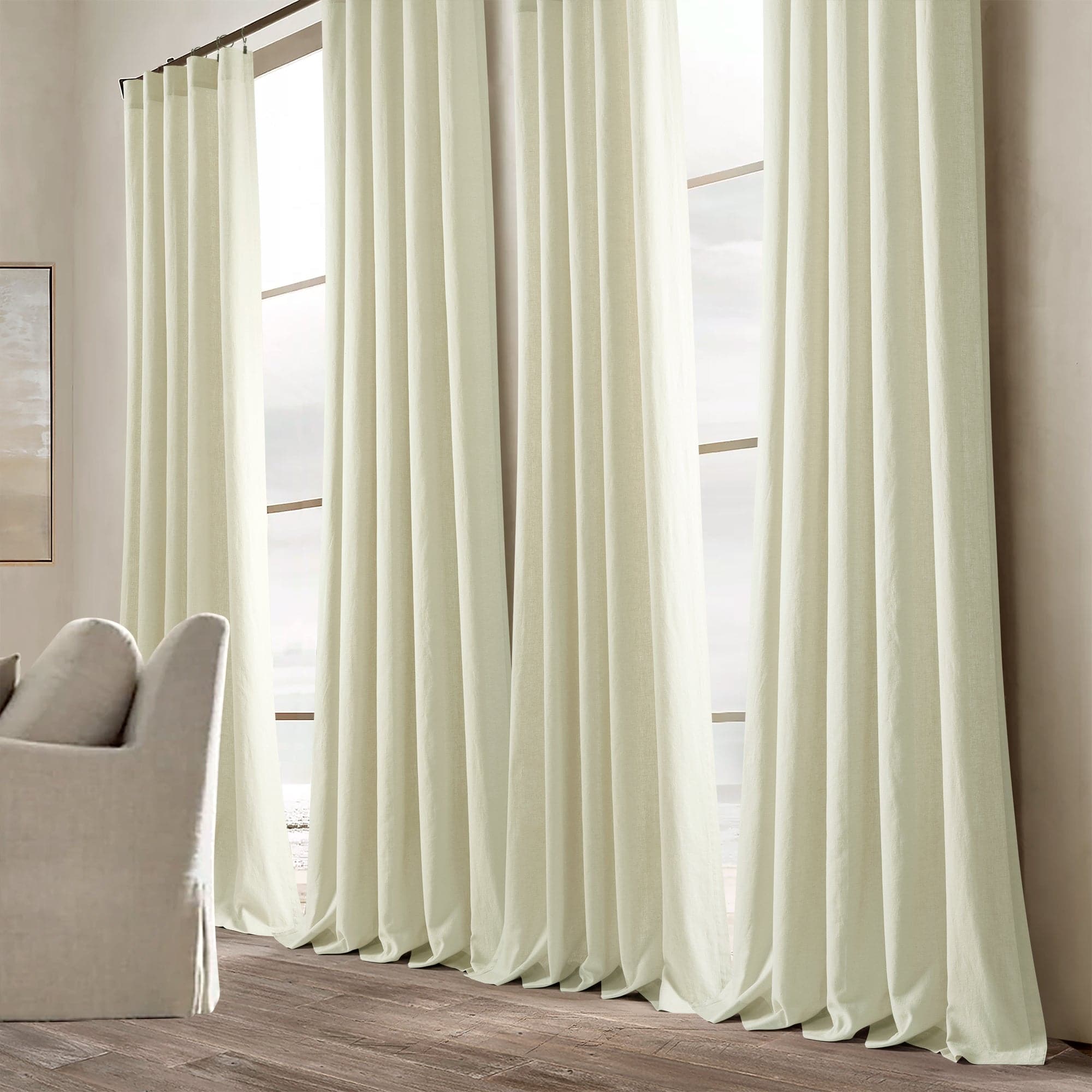 Premium Belgian Flax Prewashed Linen Cotton Blend Curtain Panel - Blackout Window Drapes for Living Room & Bedroom