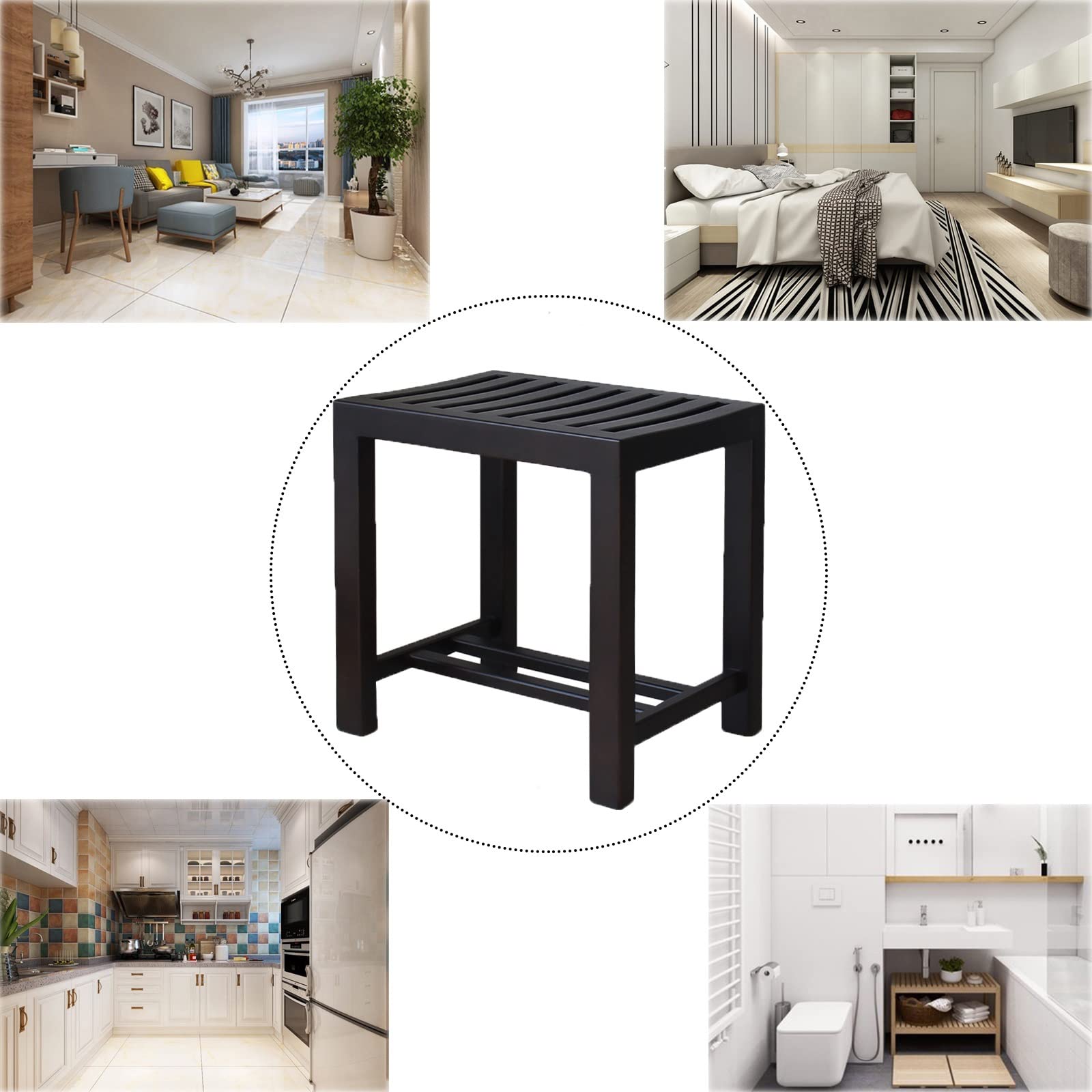 Non-Slip Wooden Shower Bench - 44x33x44.5cm Bathroom Stool for Adults, Spa Bathtub Chair, Durable Shoe Changing Stool for Living Room, Bedroom & Kitchen - Perfect for Relaxing Baths and Home Organization