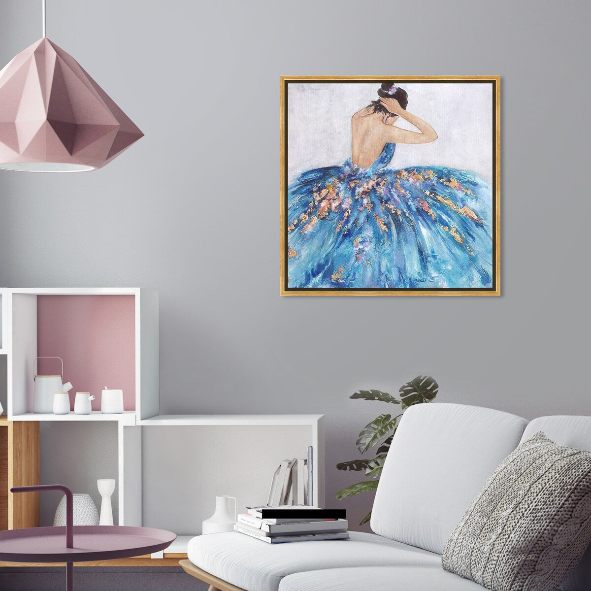 Elegant Blue Princess Dress Glam Canvas Wall Art Print - Festive Framed Decor for Bedroom, Living Room & Nursery
