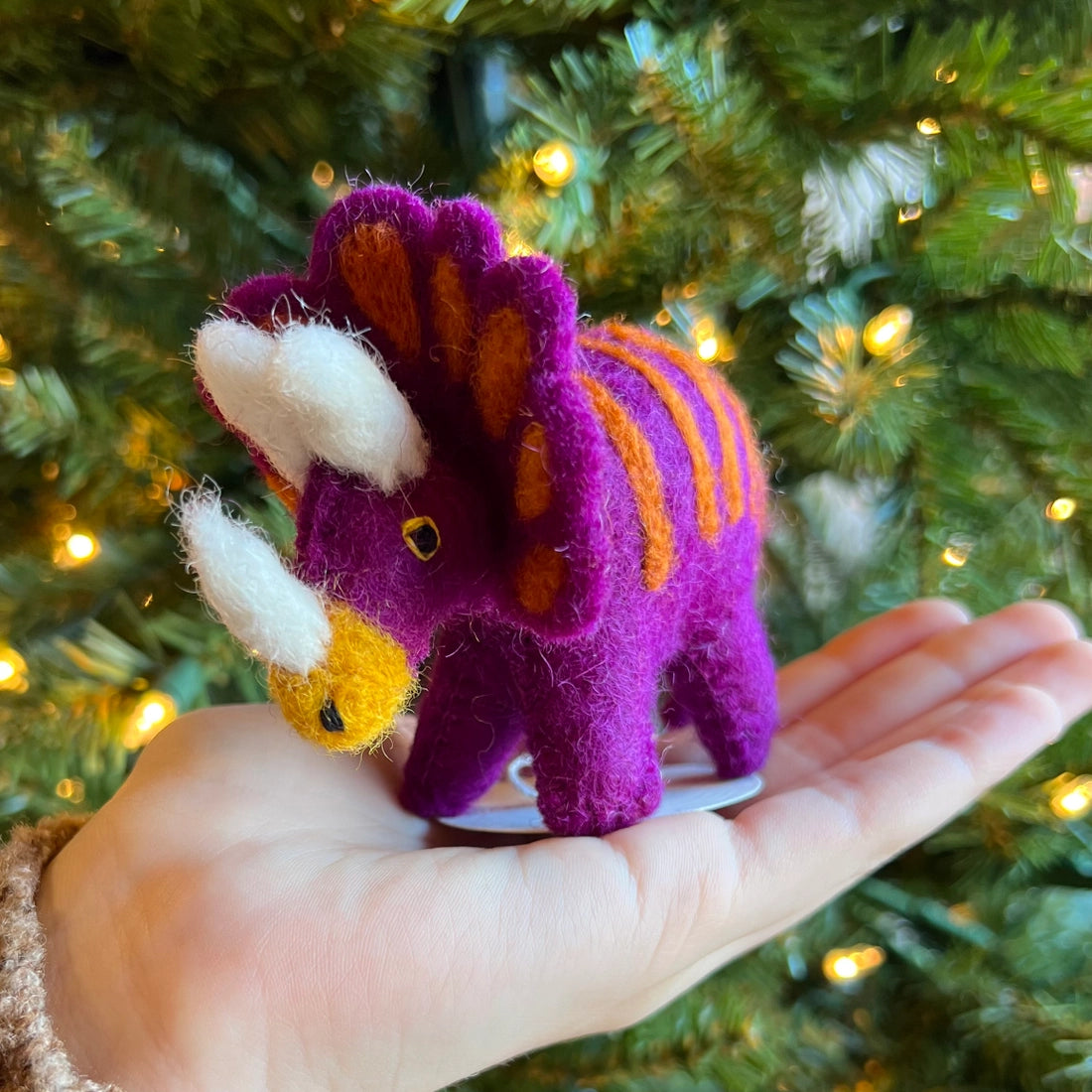 Purple Triceratops Dinosaur Felt Ornament - Handmade Holiday Decor for Christmas Tree, Gift, Party & Home Decoration