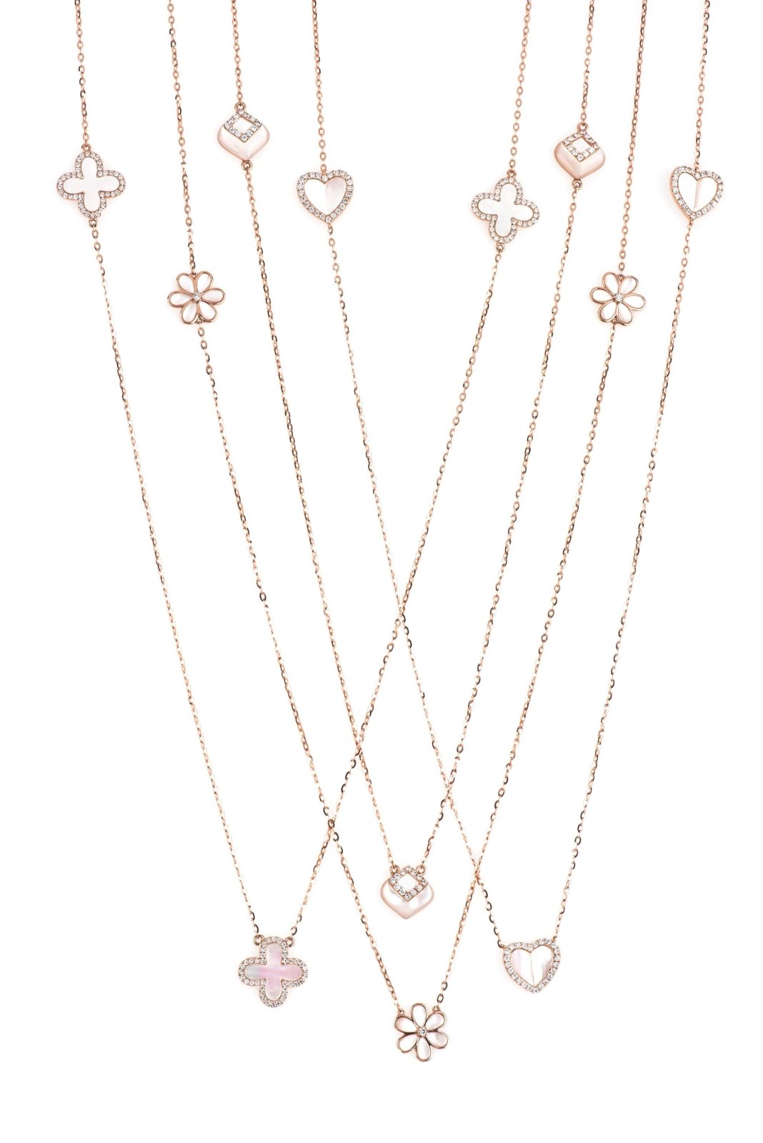 14k Rose Gold Mother of Pearl Flower Necklace with Diamonds - Elegant Station Pendant for Women, Perfect for Weddings, Anniversaries & Special Occasions
