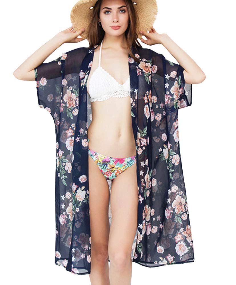 GERINLY Sheer Chiffon Floral Beach Cover Up - Lightweight Bikini Wrap for Women, Perfect for Seaside Holidays, Pool Parties & Summer Vacations
