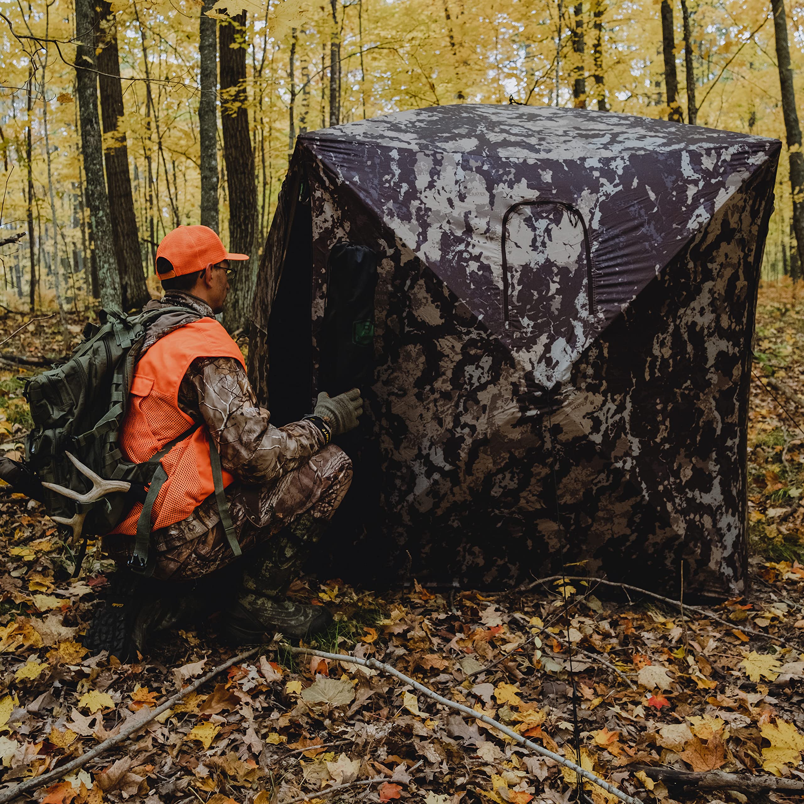 Barronett Blinds Grounder Portable Pop-Up Hunting Blind with Large Shooting Windows, Bloodtrail Woodland Camo - Ideal for Deer Hunting and Wildlife Observation
