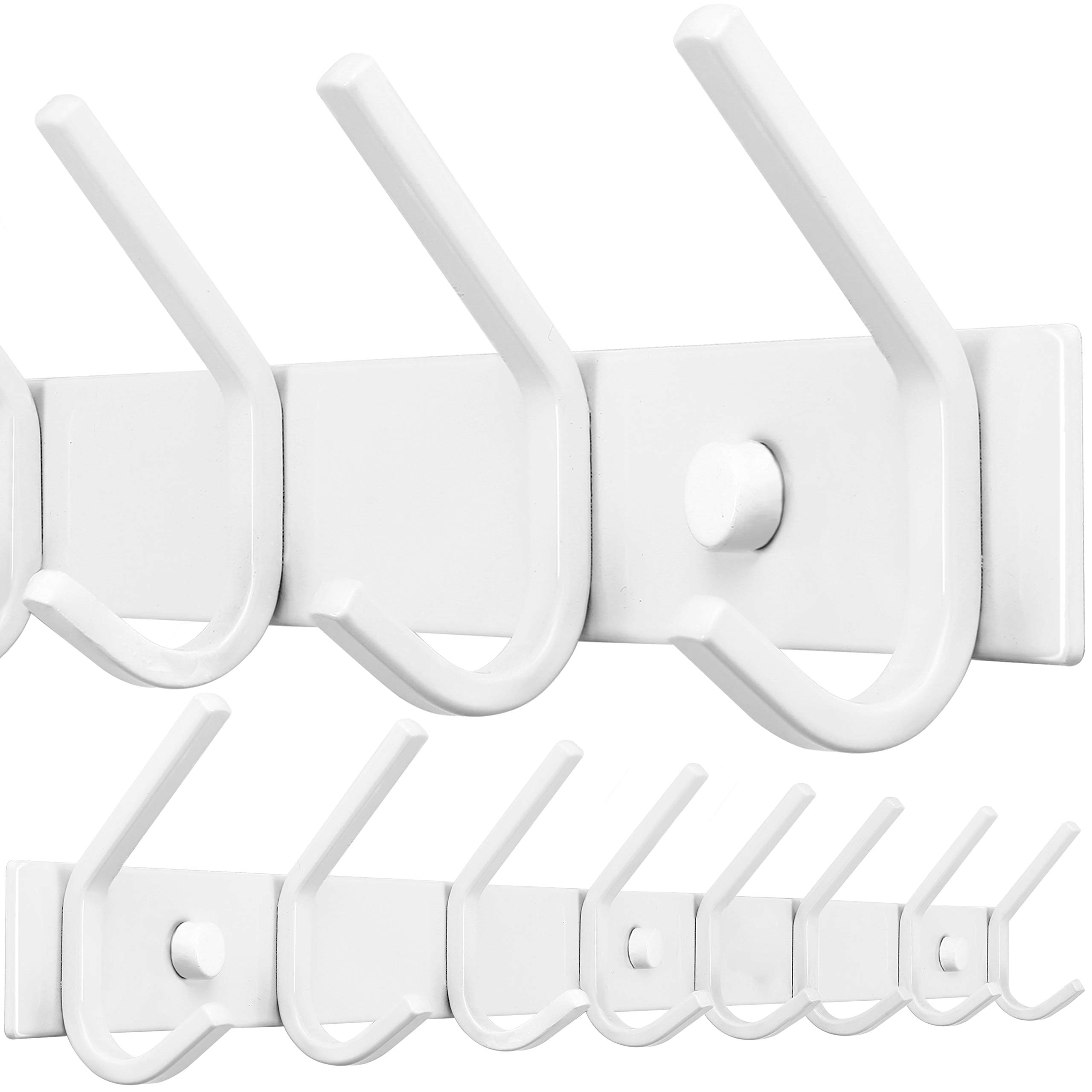 Wall Mounted Coat Rack with 8 Hooks - 24 Inch White Wall Coat Hanger for Jackets, Hats & Clothes | Space-Saving Entryway, Bedroom & Closet Organization Solution