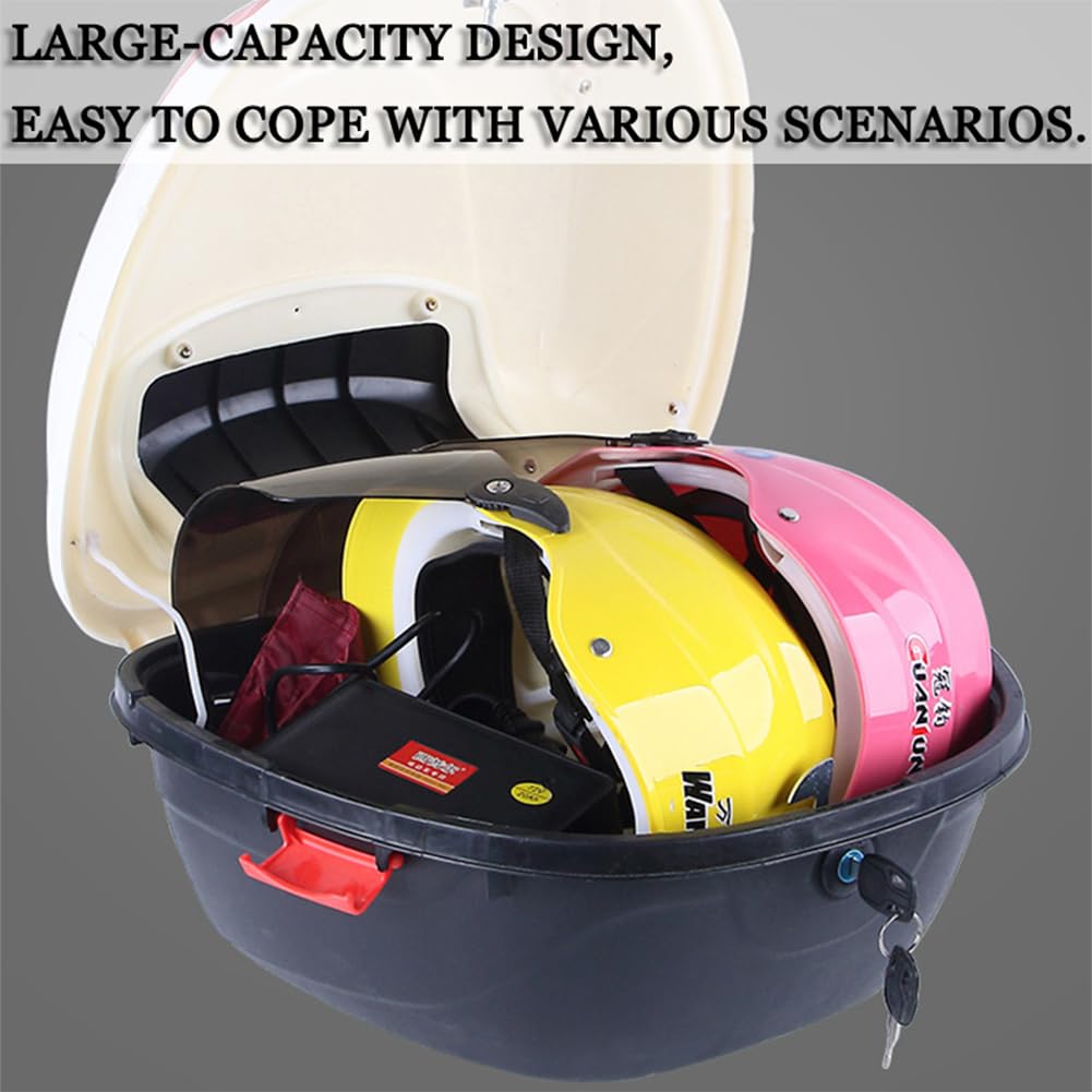 28L Waterproof Scooter Top Case - Universal Lockable Hard Tail Trunk with Backrest & Plate for Scooters, Motorcycles & Bikes (Blue, 41.5x37x27.5cm) - Perfect for Commuting, Storage & Helmet Security