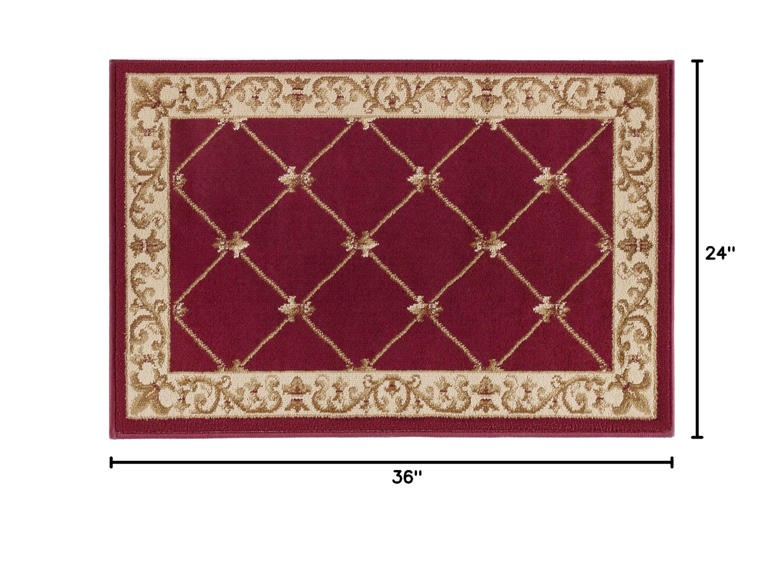 Orleans Red 2x3 Entry Rug - Non-Slip Indoor Front Door Mat - Small Area Rug for Kitchen & Bathroom - Modern Contemporary Carpet - Perfect for Living Rooms, Hallways & High Traffic Areas