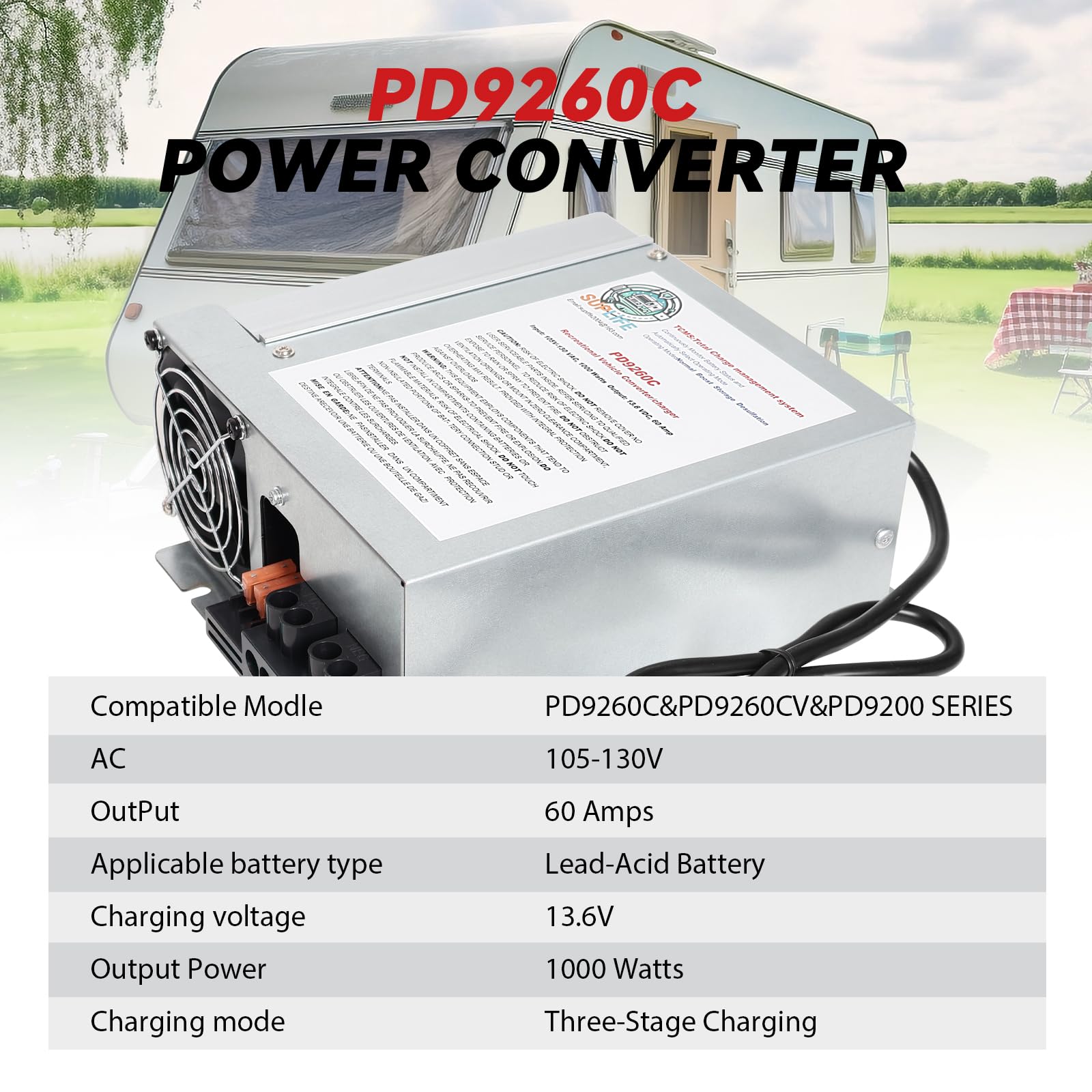 60 Amp RV Power Converter - Compatible with PD9260C, PD9260CV & PD9200 Series | 4-Stage Smart Charger for Lead Acid Batteries | Intelligent Cooling Fan | Perfect for RV, Camper & Travel Trailer Power Conversion