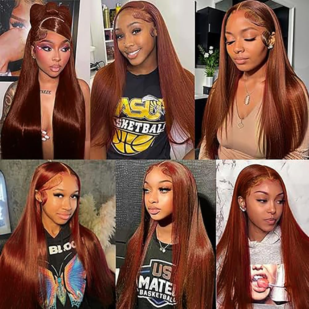Hxxcoup 8A Grade Reddish Brown Virgin Remy Human Hair Lace Front Wig - 12 Inches Straight 150% Density for Women | Perfect for Daily Wear, Cosplay & Special Occasions