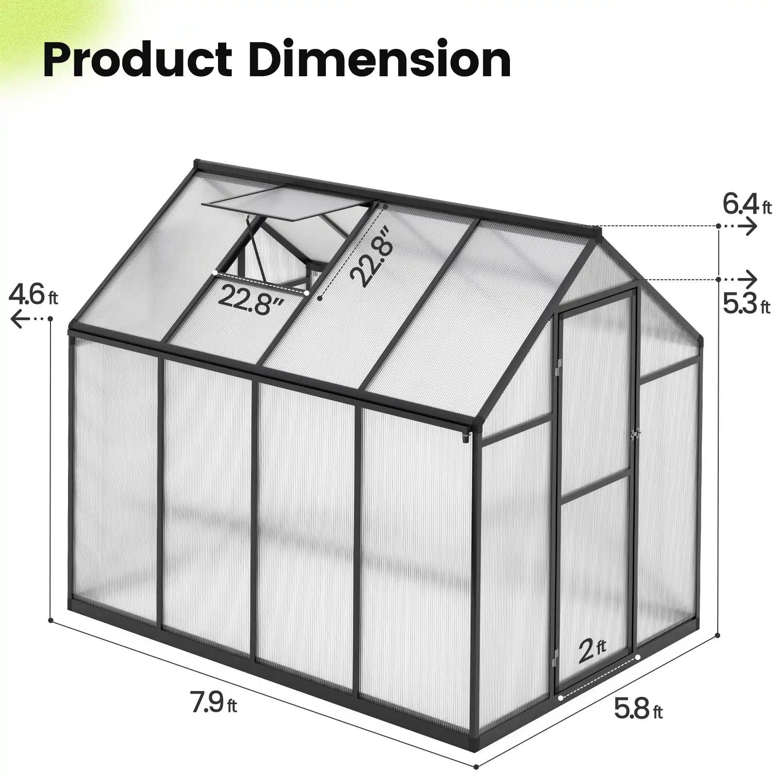 Premium Walk-in Polycarbonate Greenhouse Kit - 6'x8' Sturdy & Weatherproof Backyard Garden Greenhouse for Year-Round Planting | Perfect for Vegetables, Flowers & Seed Starting