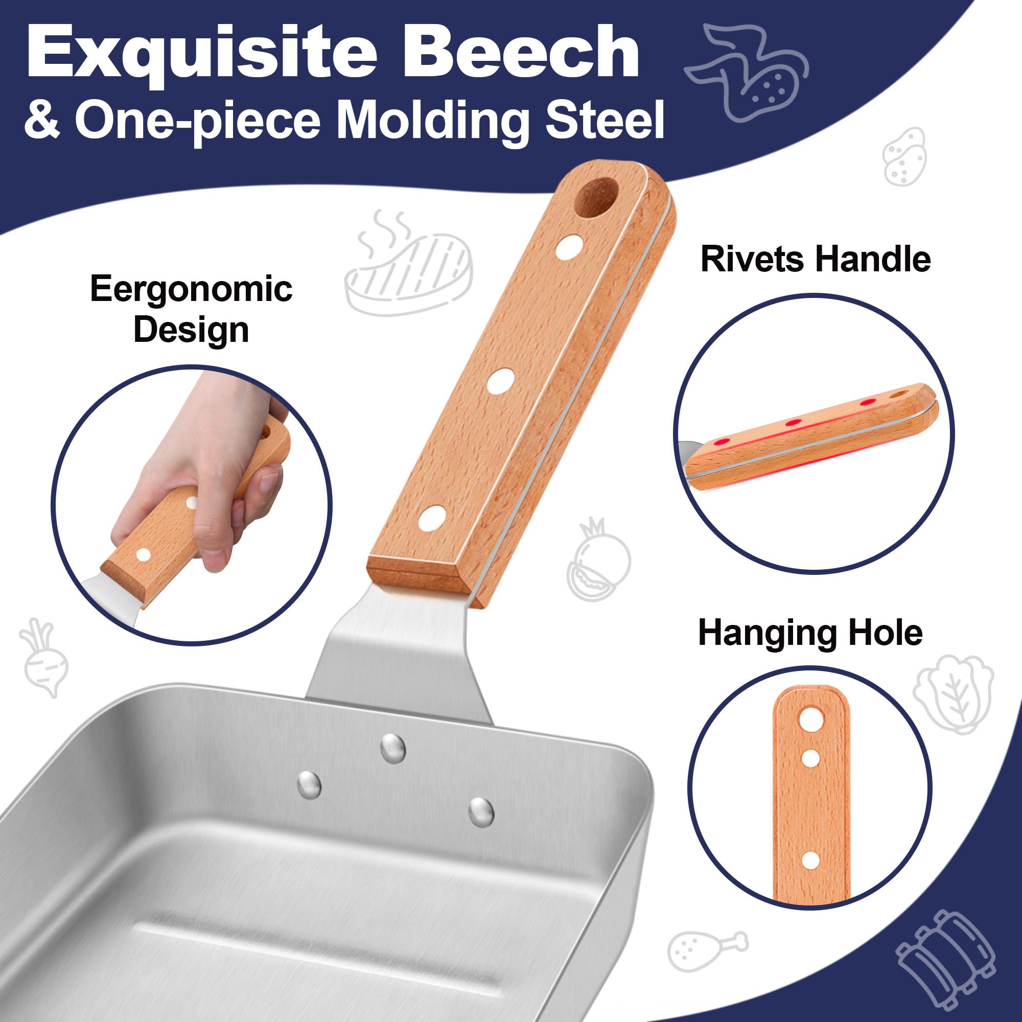Joyfair 2-Piece Large Metal Spatula Set - Heavy Duty Stainless Steel Griddle Scoop & Burger Turner for Flat Top BBQ Grill - Corrugated Surface Grilling Accessories with Wooden Handle - Perfect for Outdoor Cooking, Camping, and Backyard BBQs