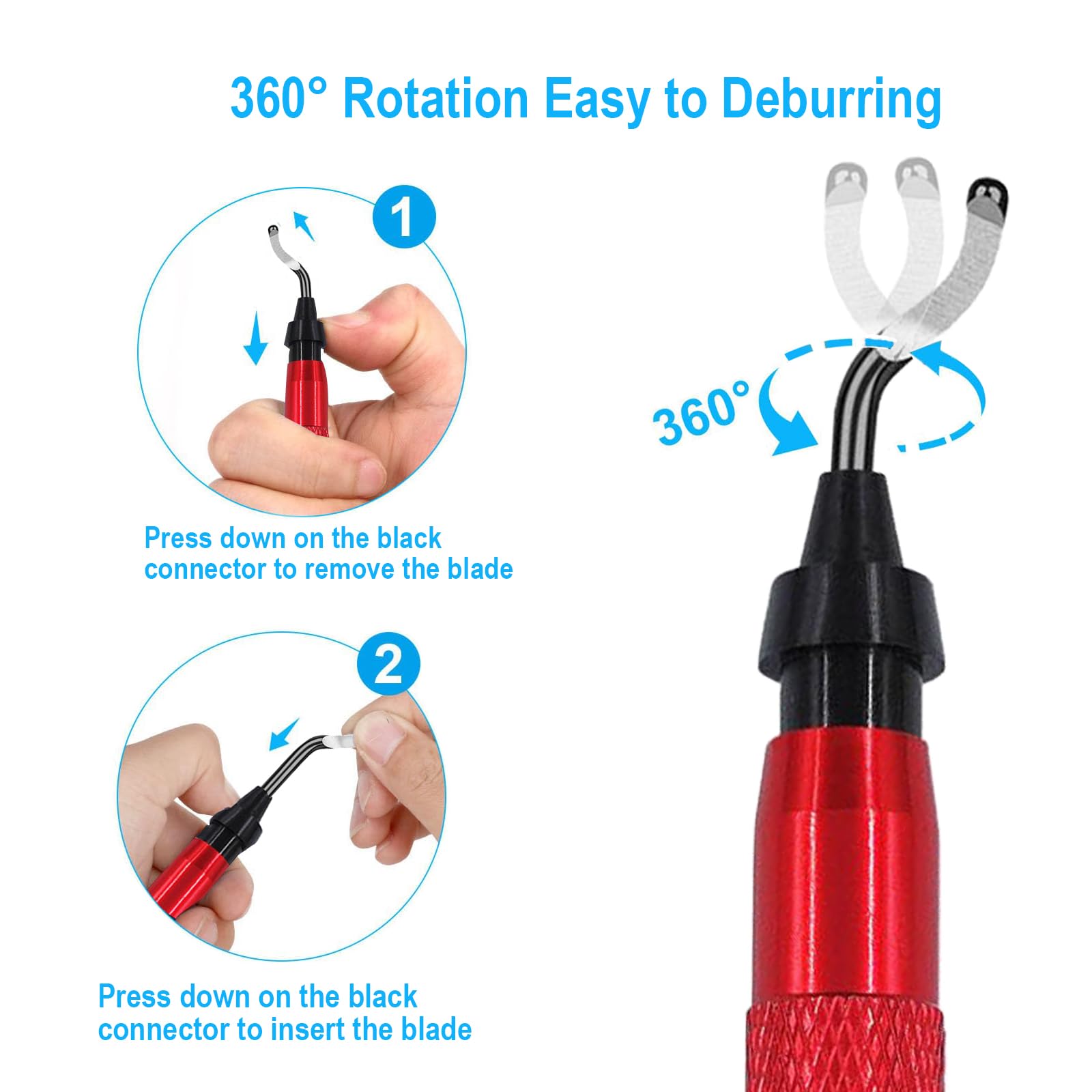 Premium Deburring Tool Kit with 15 Pcs High-Speed Steel Swivel Blades - Metal, Resin, PVC Pipe, Plastic, Aluminum, Copper & Wood Deburring - 3D Printing Burr Removal Reamer Tool (Red) - Perfect for DIY Projects, Metalworking & Plumbing Repairs